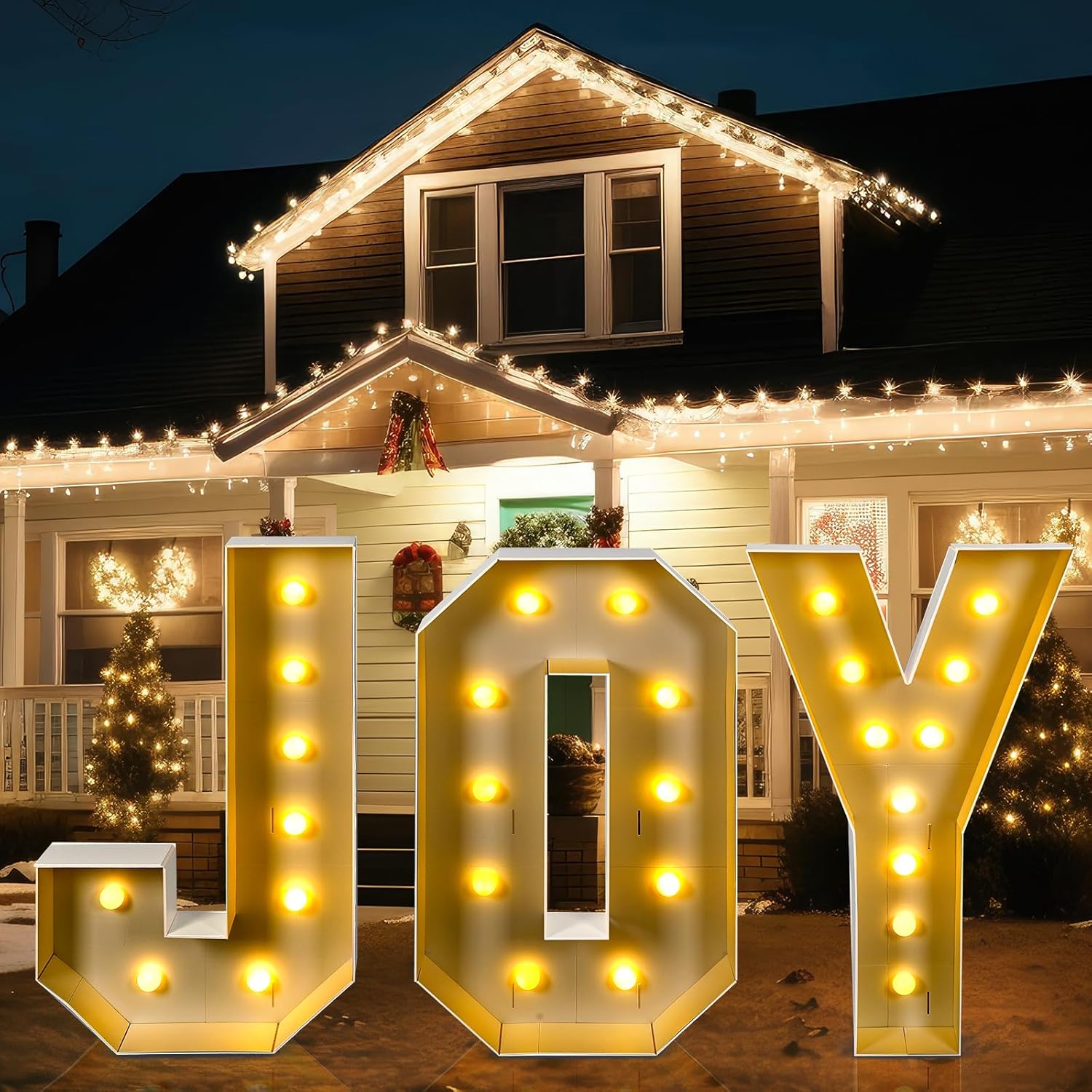 Letrero de Navidad iluminado con luces LED gigantes, letras de alegría iluminadas, letrero grande de Navidad para patio, decoración de marquesina a