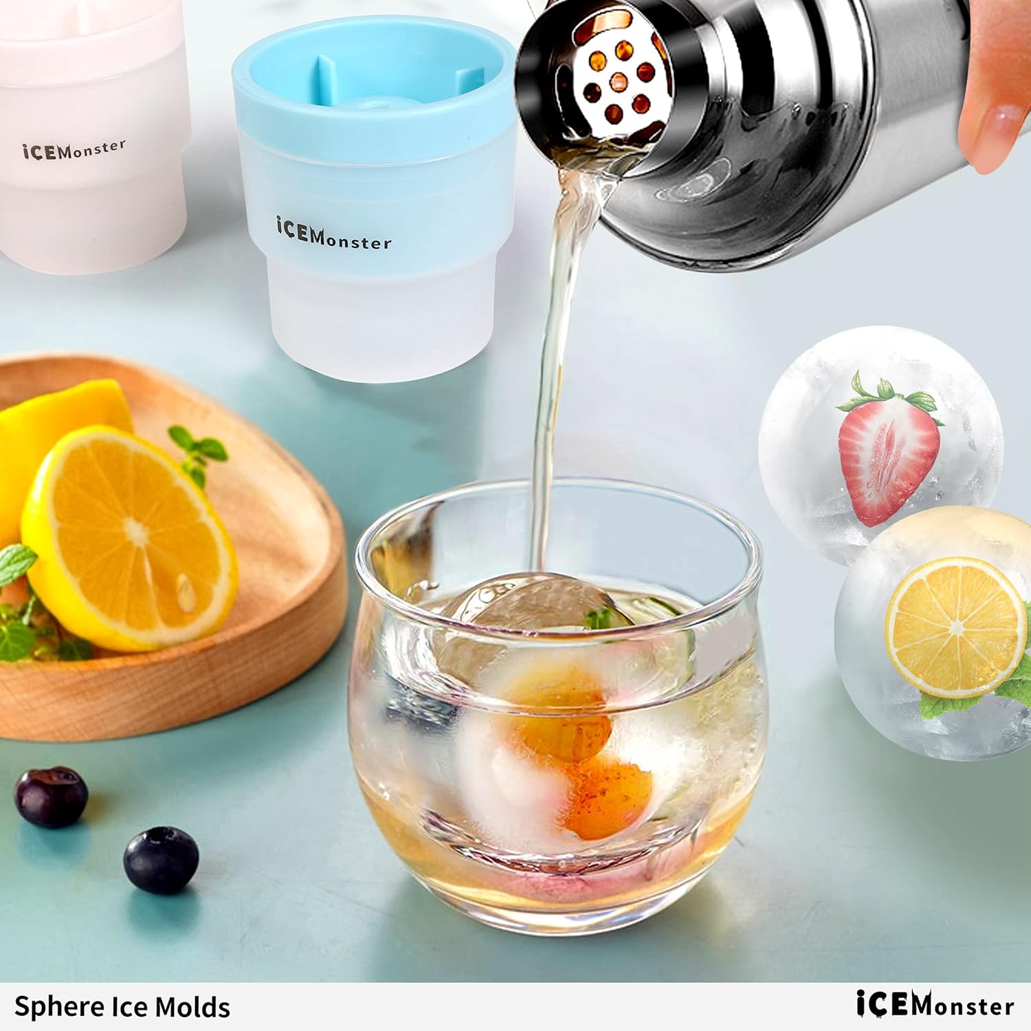 Ice Monster – Molde de hielo esférico, molde para hielo para whisky, bola de hielo, cubo de hielo redondo, molde para cubo de hielo grande Bourbon,