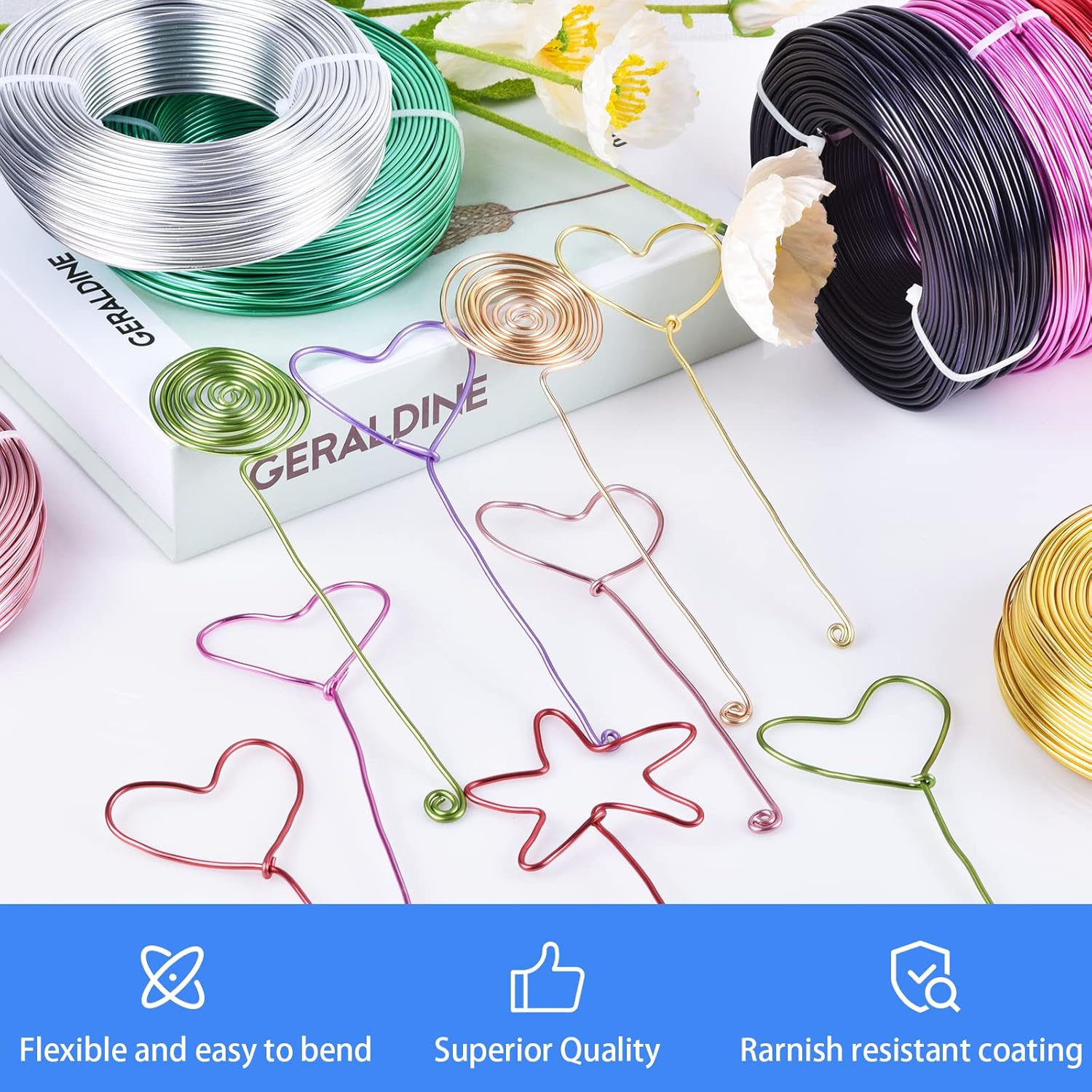 Alambre de aluminio negro de calibre 12 anodizado para joyería, manualidades, cuentas de aluminio de color floral para manualidades de joyería