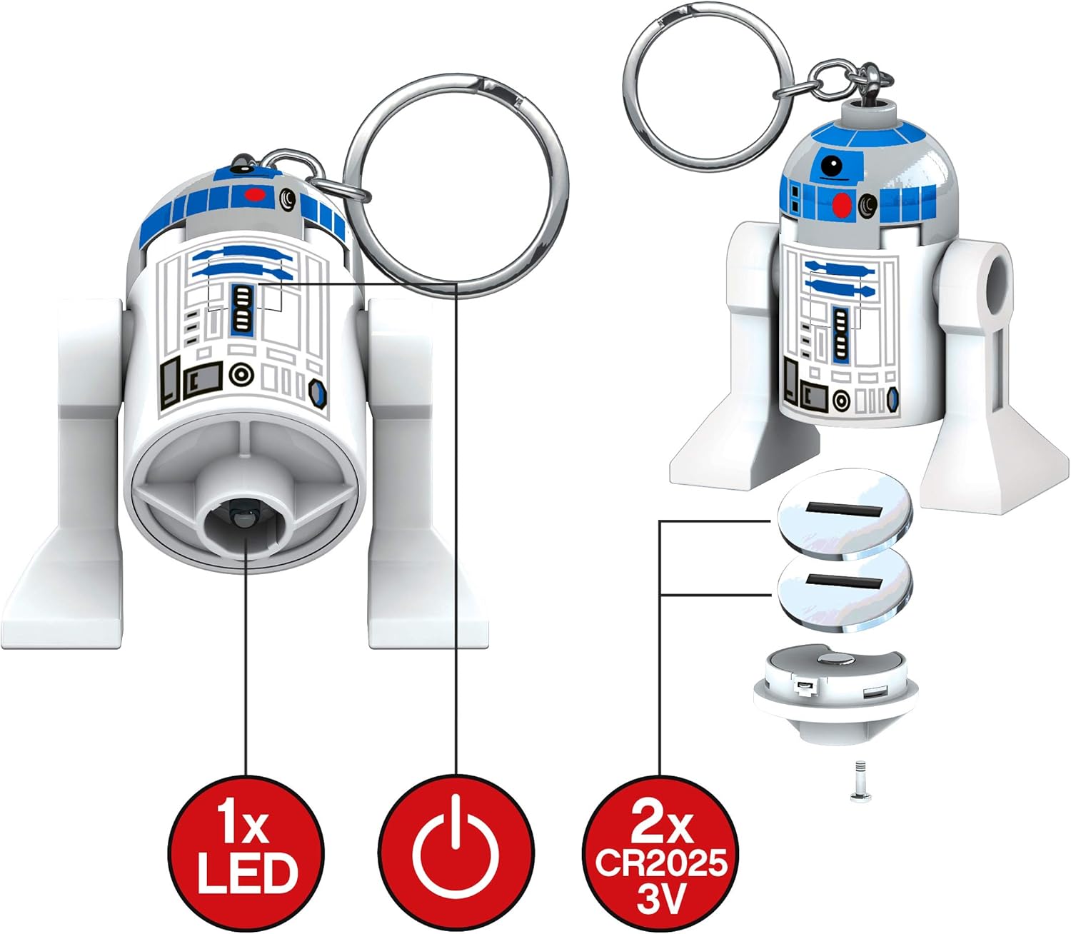 LEGO Star Wars R2-D2 – Paquete navideño – 1 llavero de luz + 1 bolsa de etiqueta de silicona