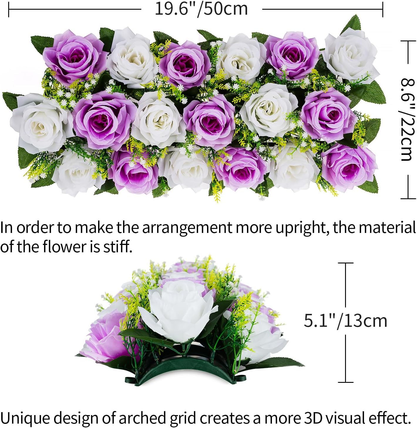 BLOSMON Flores artificiales, centros de mesa de boda, flores falsas, 10 unidades, arreglo floral de seda lila y blanca, centro de mesa, mesa de