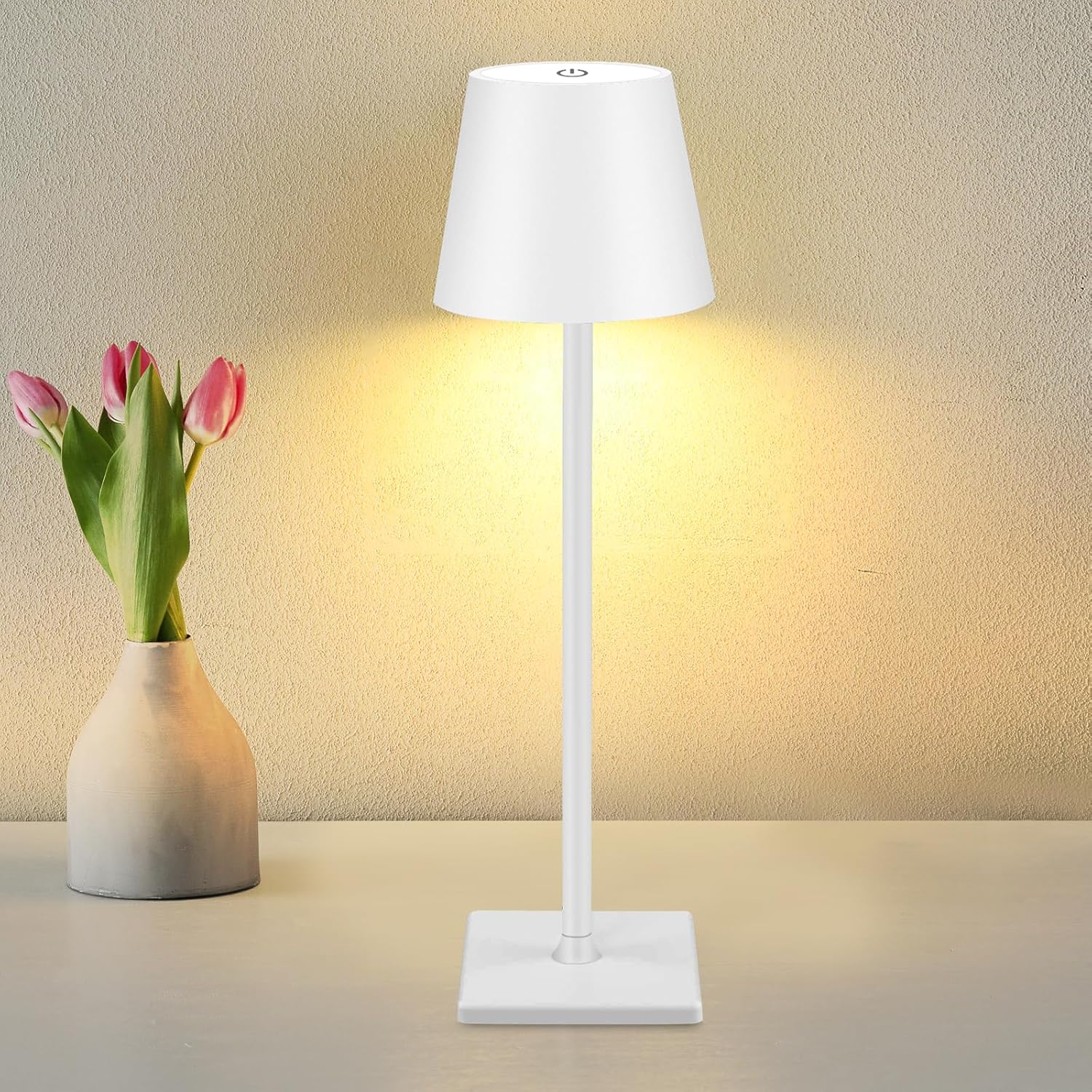 Aiwewin Lámpara de mesa inalámbrica, lámpara de escritorio LED portátil, funciona con pilas, luz de mesa de 5000 mAh, atenuación de 3 colores,