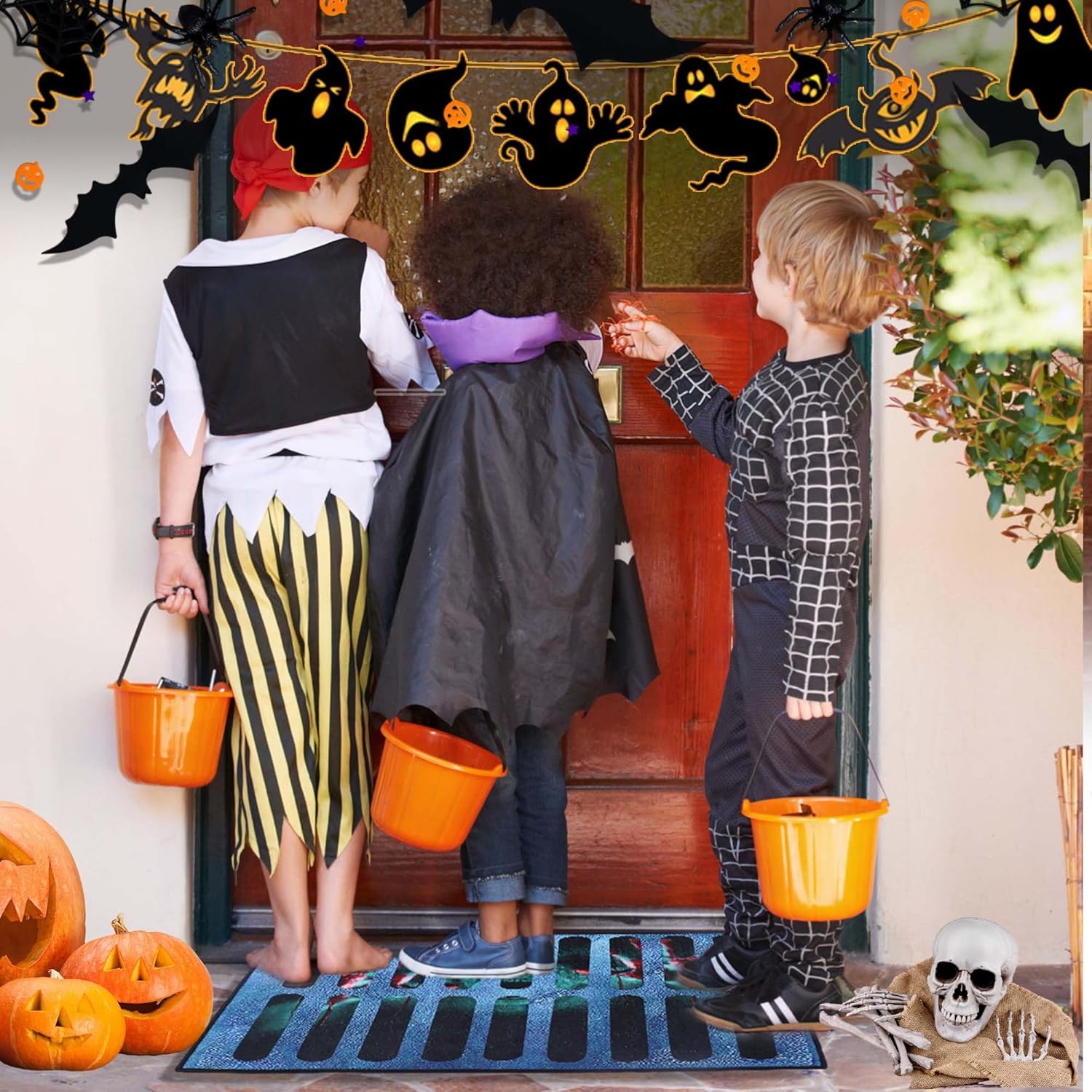 Vodolo Tapete para puerta de Halloween, tapete de terror 3D, decoración de Halloween, para interiores y exteriores, tapete de goma antideslizante