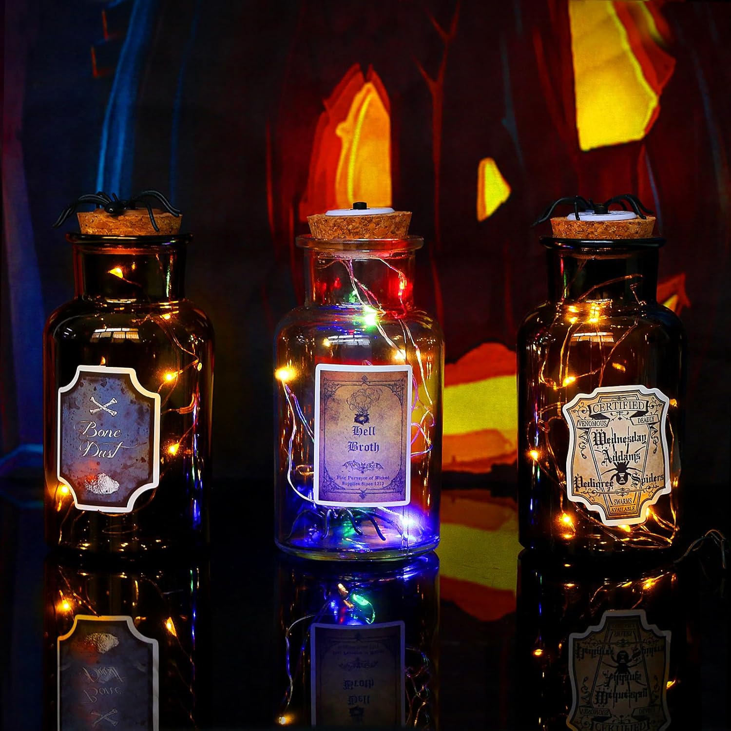 3 botellas de poción de Pascua  Botella de veneno con corcho para decoración interior del hogar con luces LED, bandeja escalonada para fiestas