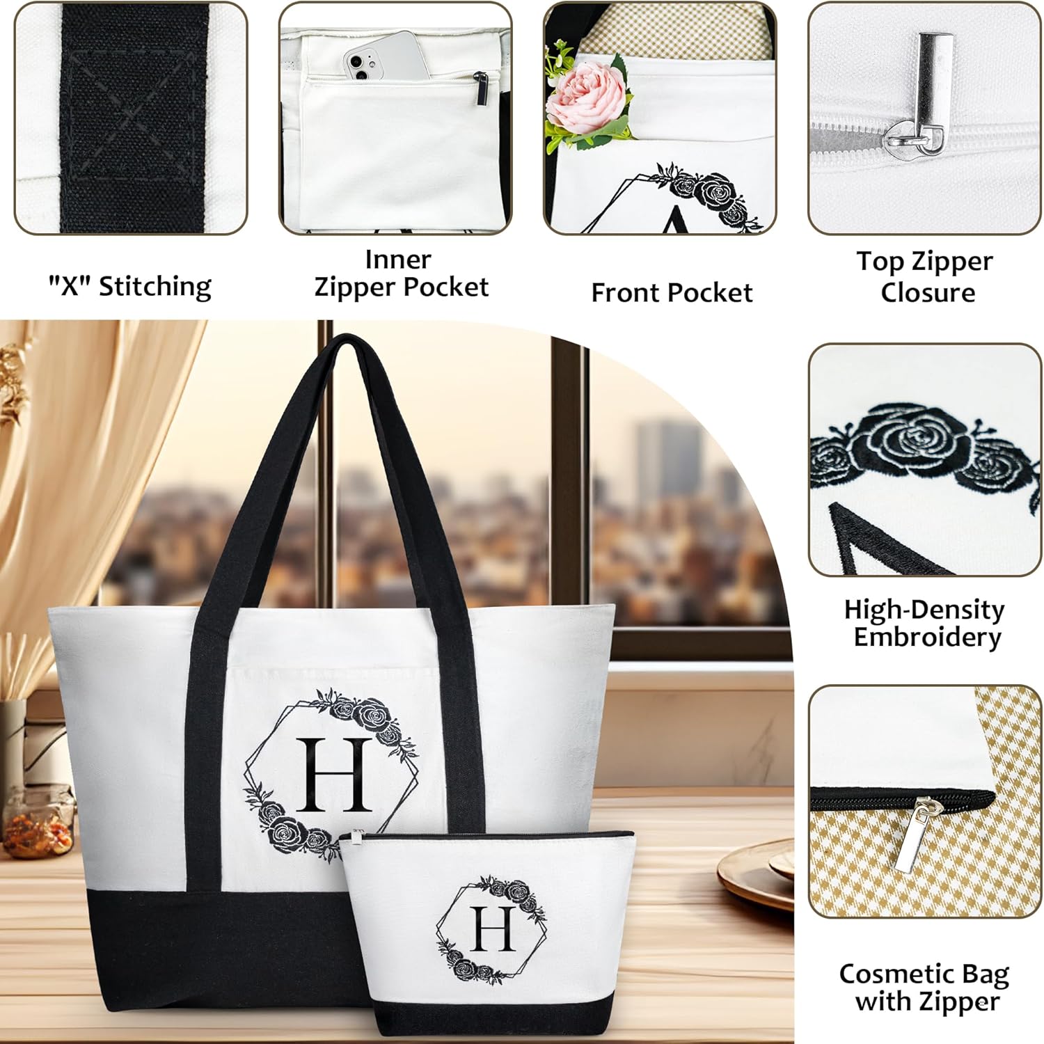 Bolsas de mano con iniciales para mujer, bolsa de playa con bolsillo y cremallera, regalos de 20 cumpleaños para niñas y amigas, bolsas de compras