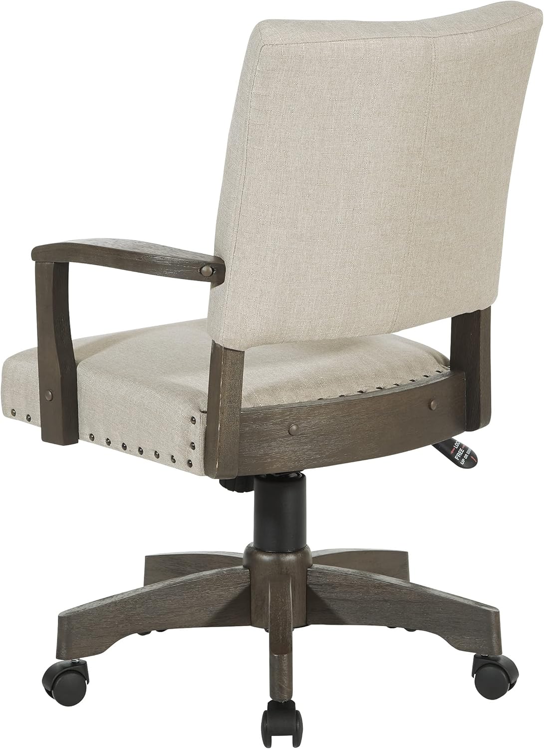 OSP Home Furnishings Santina – Silla de escritorio acolchada con costuras francesas a medida y ribete de cabeza de clavo, brazos de madera maciza y