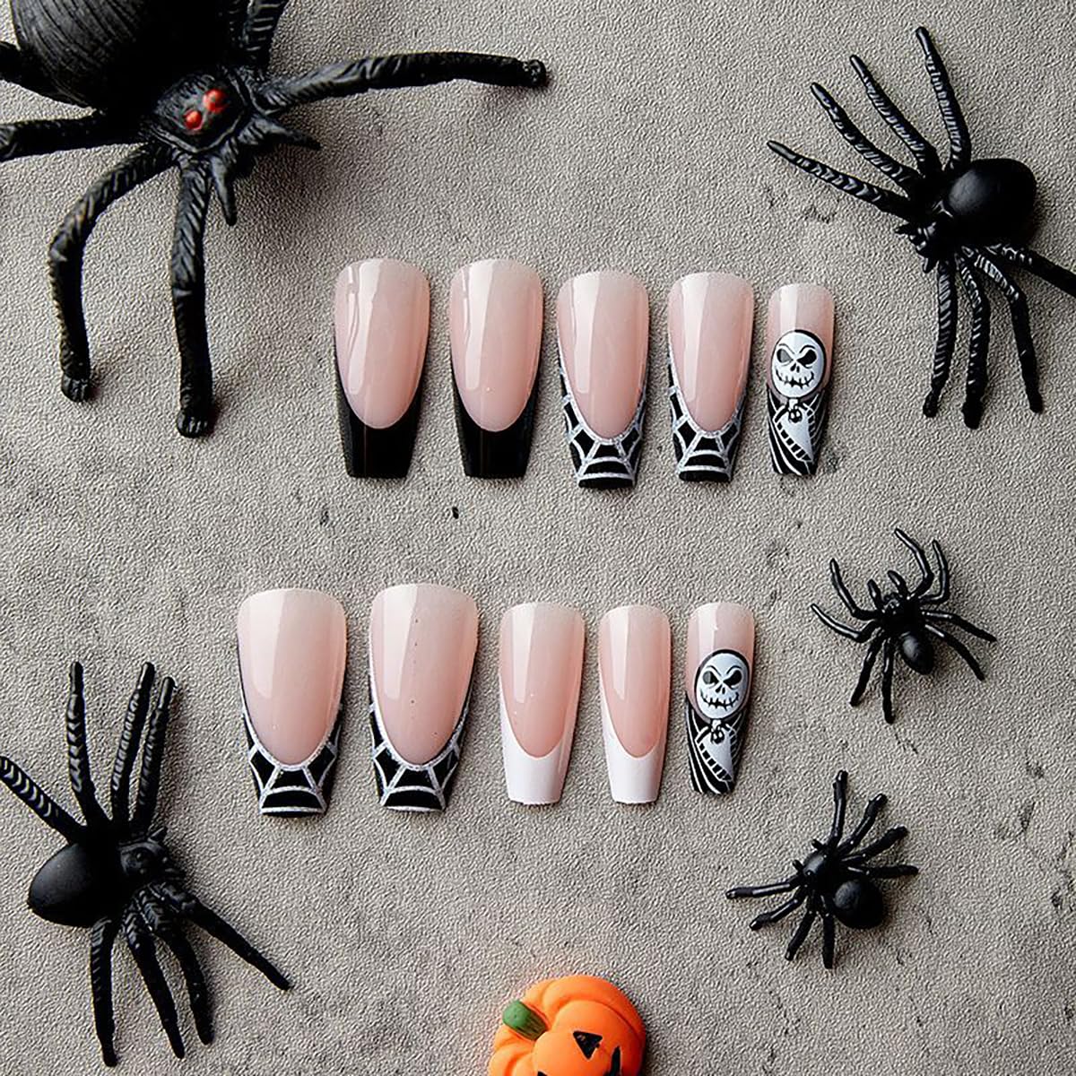 TMLECE TM Uñas postizas a presión de Halloween, 24 unidades, uñas postizas cuadradas medianas con pegamento para mujeres, niñas, adolescentes con
