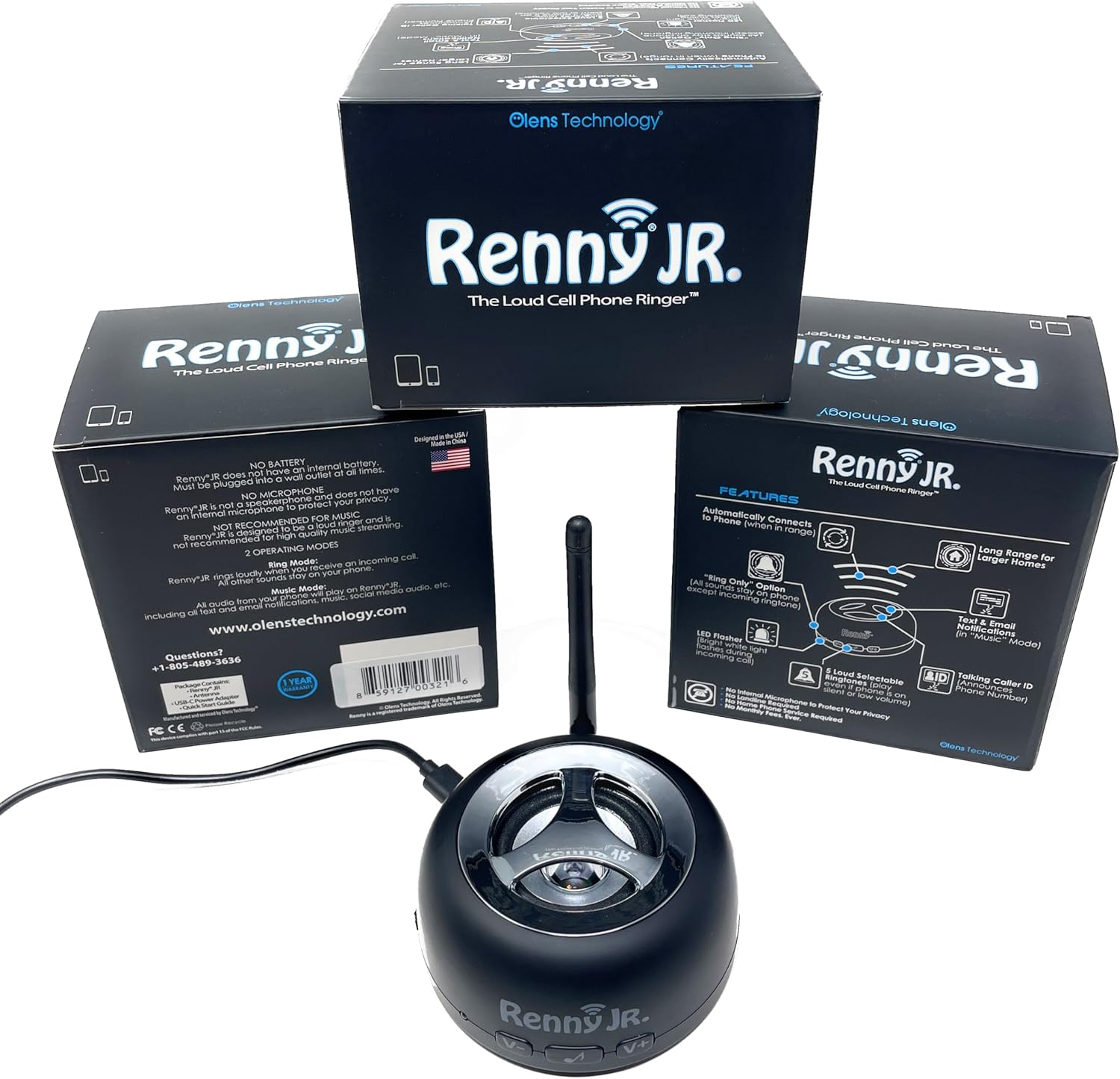 RENNY JR – El timbre del teléfono celular, amplificador y parpadeo para personas con discapacidad auditiva (117 dB)  Se conecta automáticamente de