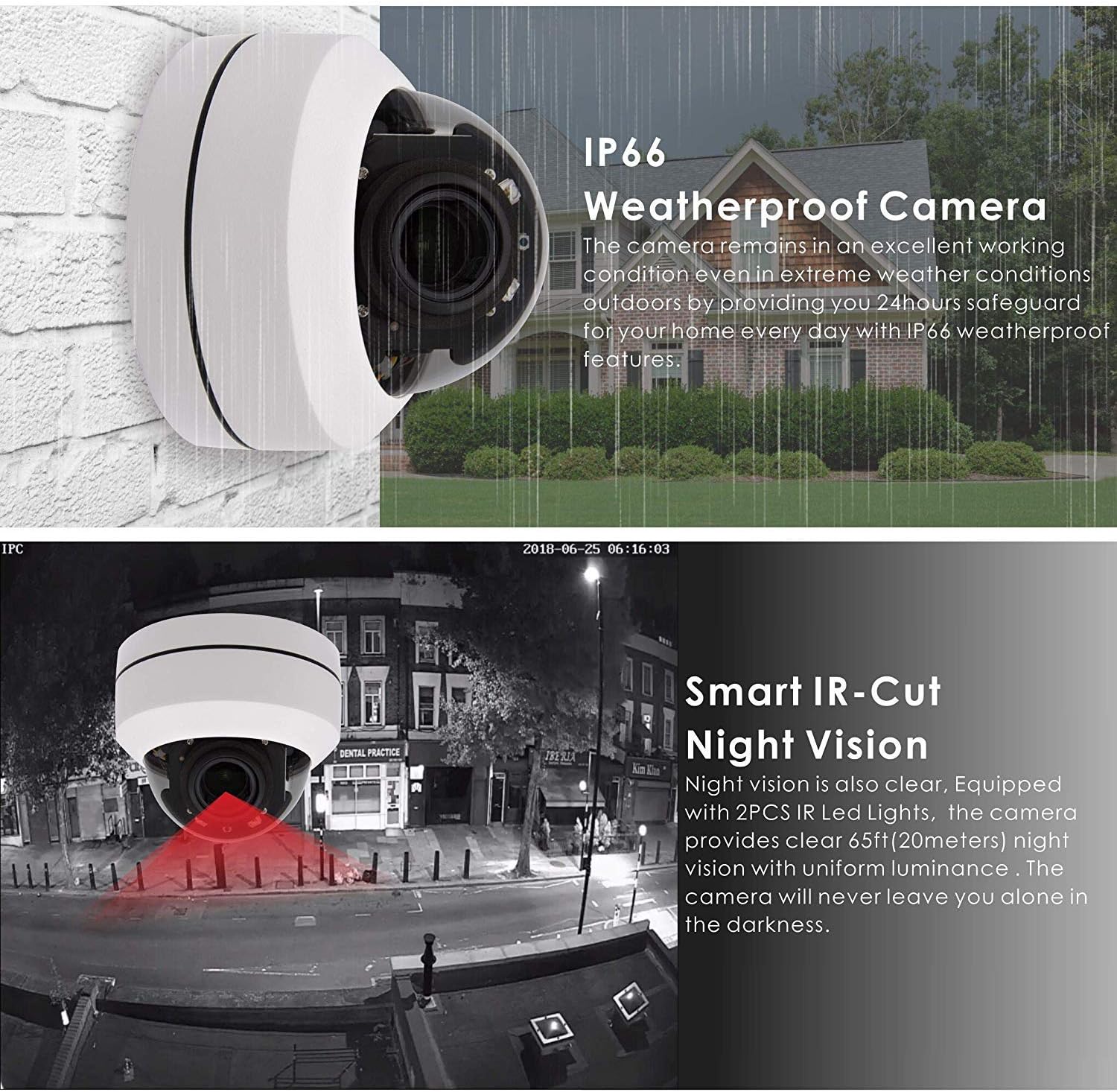 Alptop Al aire libre 8MP 4K PTZ IP POE Dome Cámara de seguridad de techo Pan Tilt 5x Zoom óptico 100 pies IR visión nocturna detección de movimiento