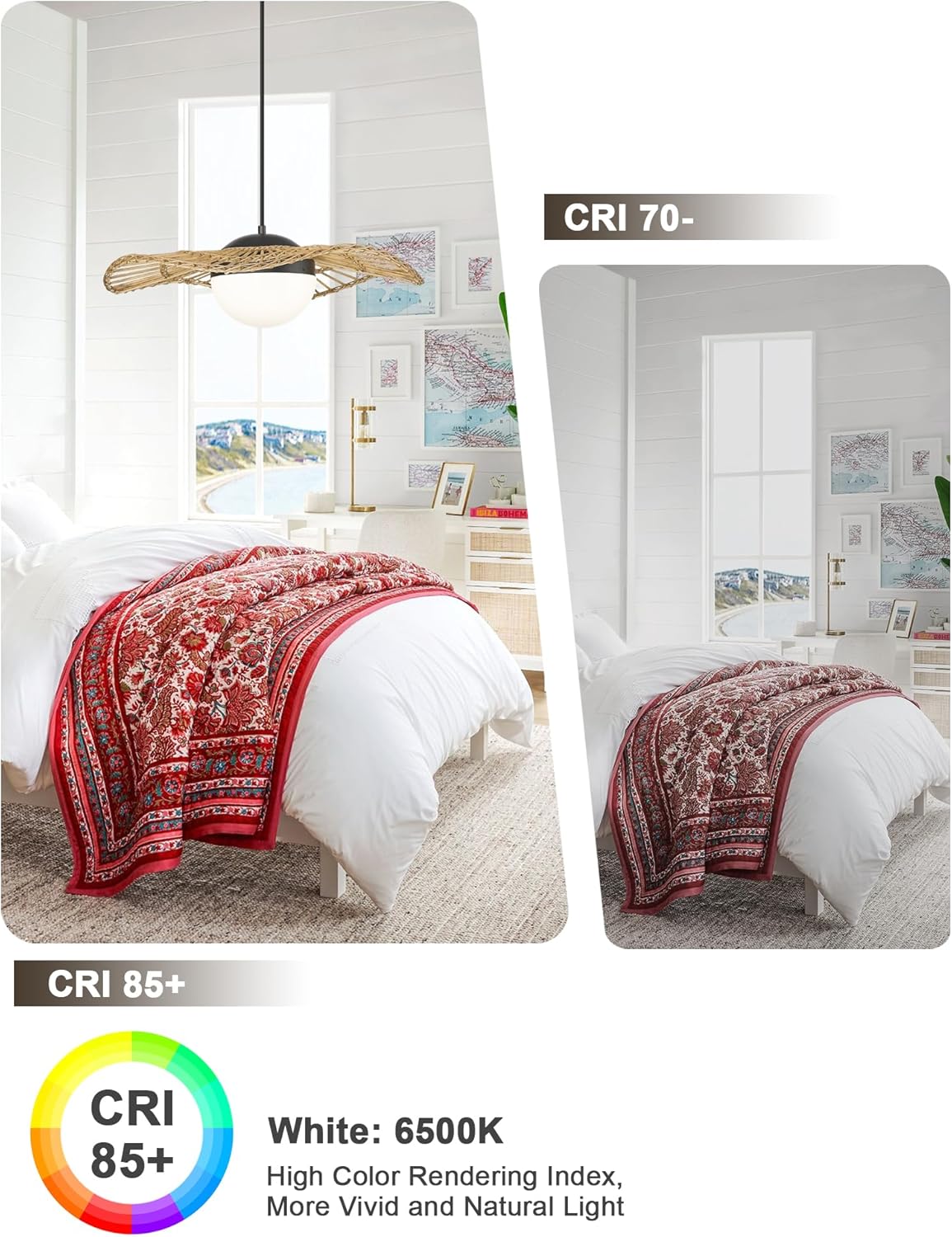 HWH – Lámpara colgante de ratán LED, lámpara colgante de bambú de 20 pulgadas, iluminación costera tejida a mano, sombrero de paja, jaula de paja,
