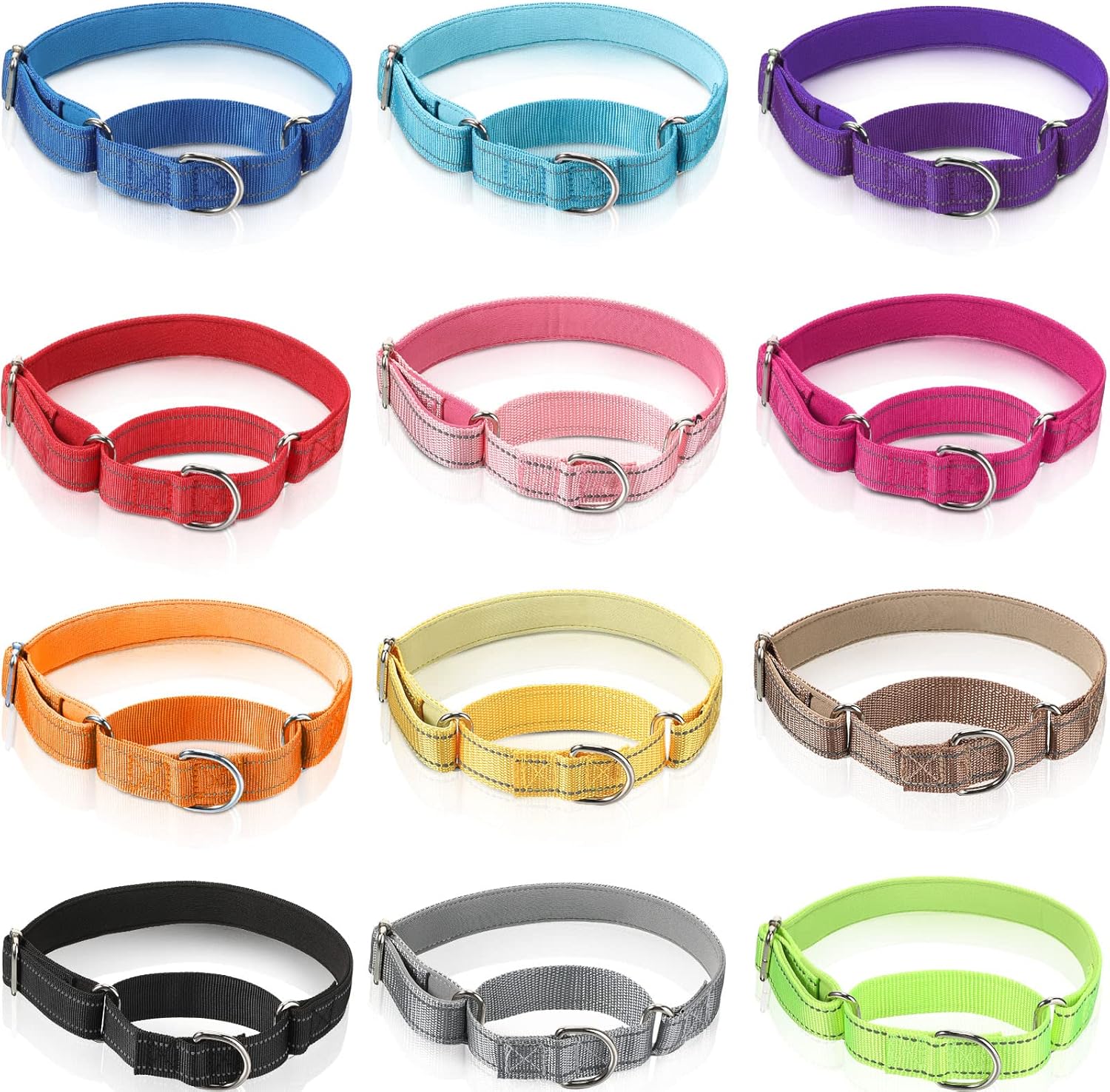 Cunno 12 collares de Martingala para perros medianos, collar reflectante con hebilla de metal duradera, collar ajustable de nailon para mascotas que