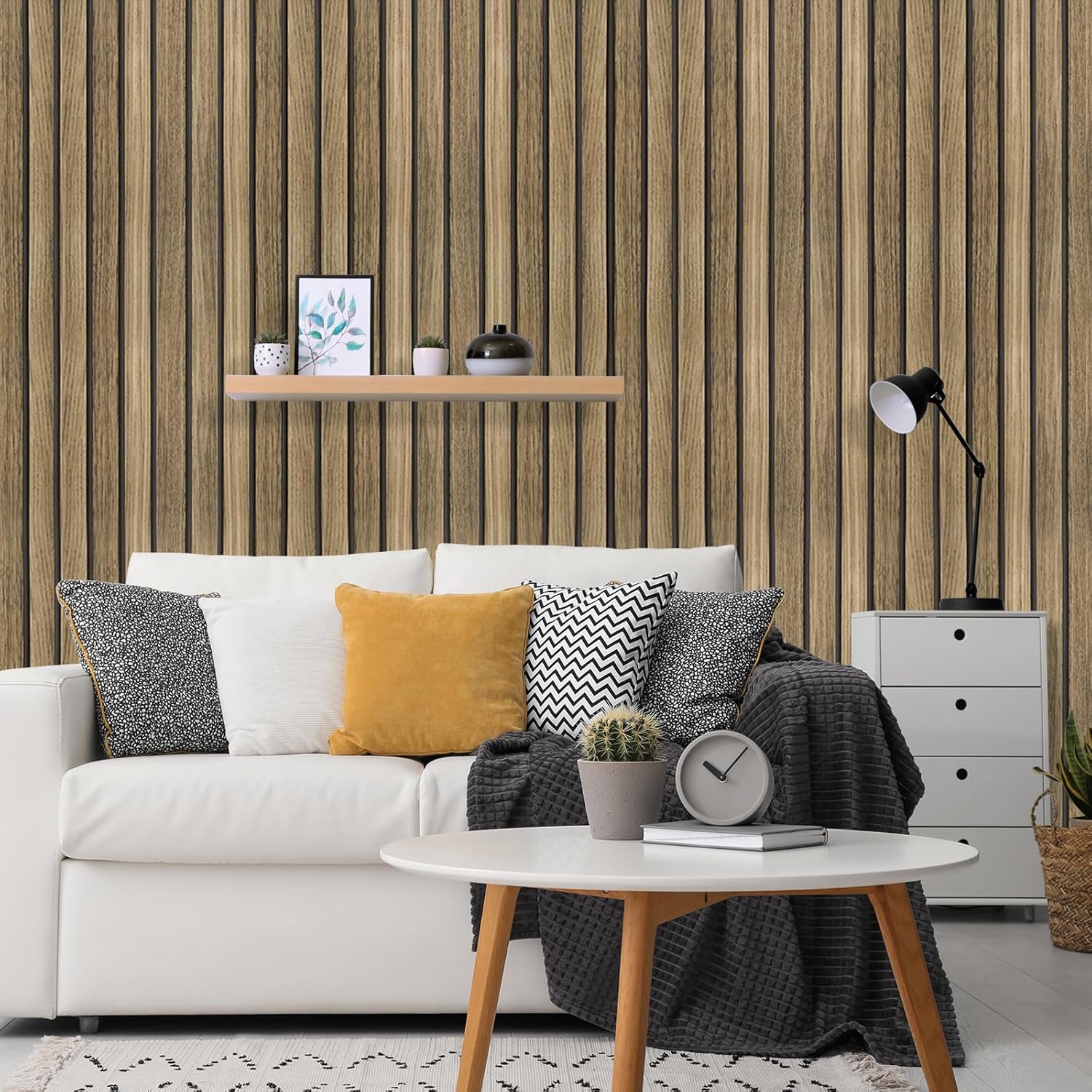 ConCus-T Papel tapiz de listones de madera, papel de contacto de madera sintética, autoadhesivo, extraíble, color marrón, para decoración de pared,