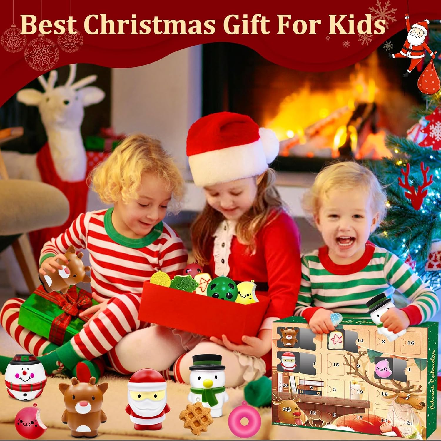 Christmas Fidget Advent Calendar 2023 for Kids 24 Days of Surprises Stress Relief Toys Countdown Calendar 4 Xmas Jumbo Slow Rising + 12 Animals + 8