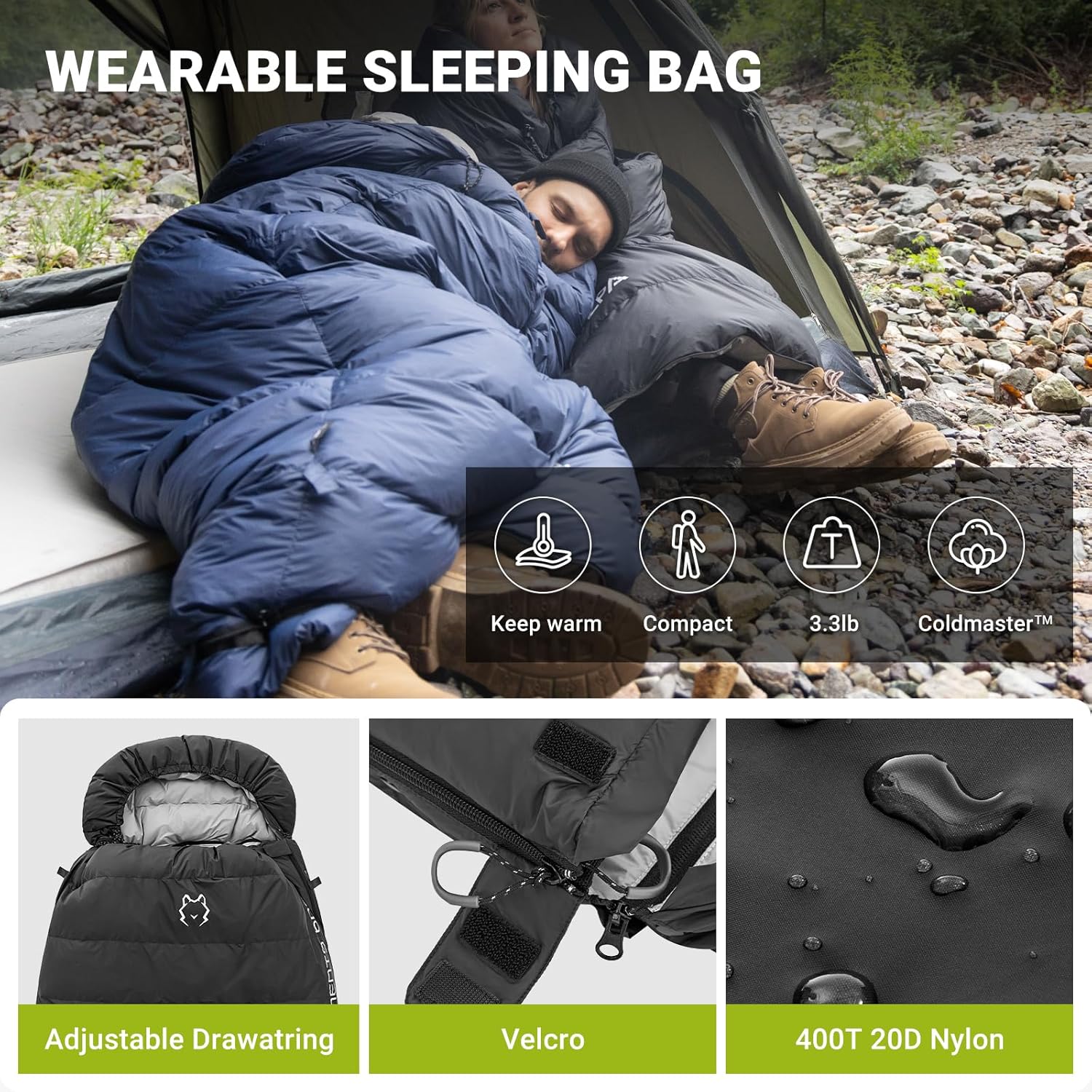 ATEPA Saco de dormir ligero de plumón de 0 grados para adultos, mochila de momia, ultraligero, impermeable, compacto, para todo tipo de clima frío,