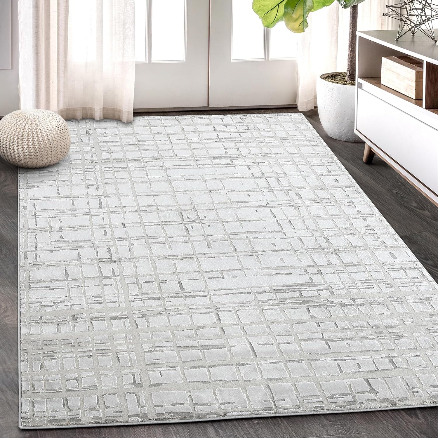 WESTLOOM Alfombra de área de 2 x 3 pies, modernas alfombras abstractas a cuadros, parte trasera de yute antideslizante, ideal para dormitorio, sala