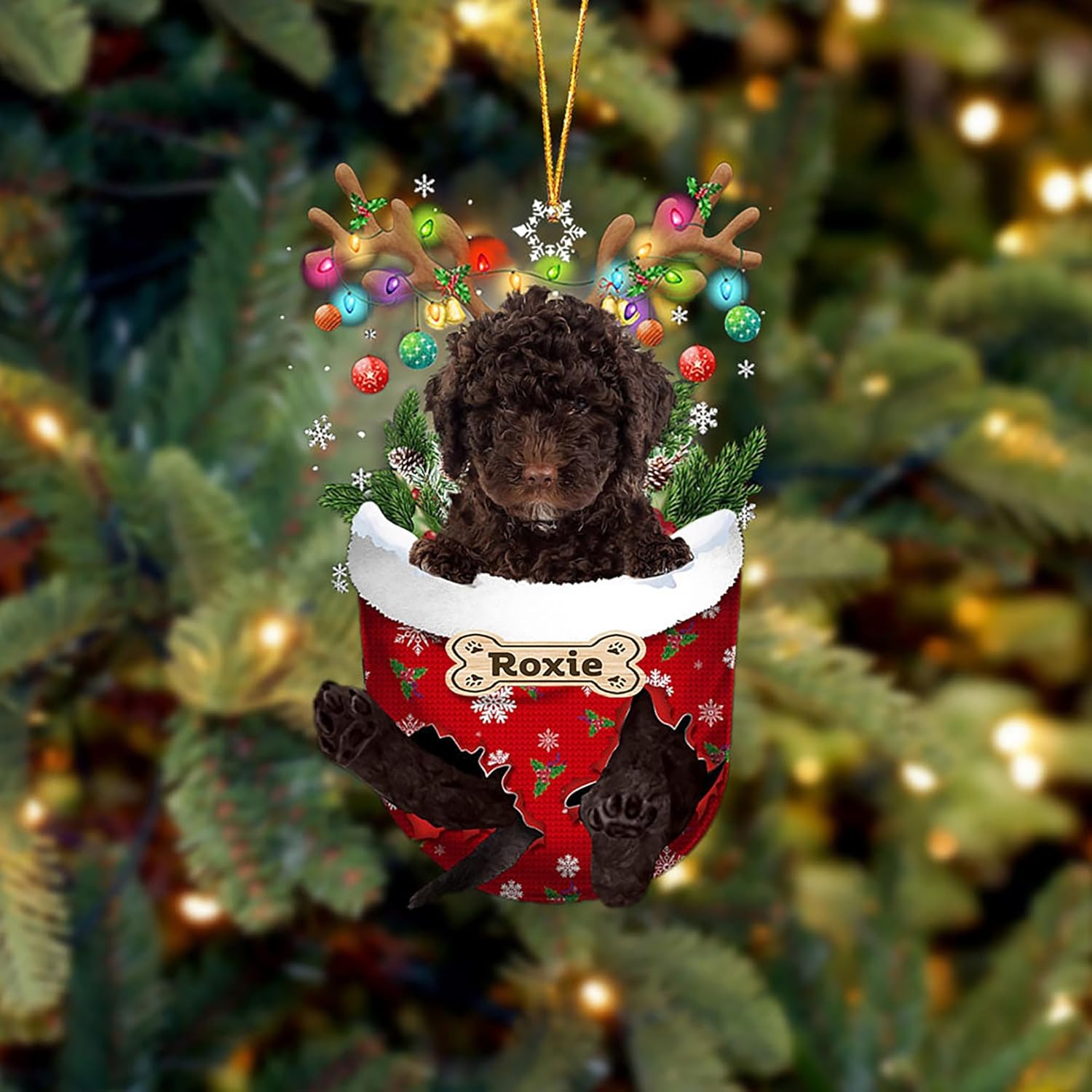 Adorno personalizado para perro de agua español, perro de agua español, adorno de Navidad para perro amante, perro de agua español en bolsillo de