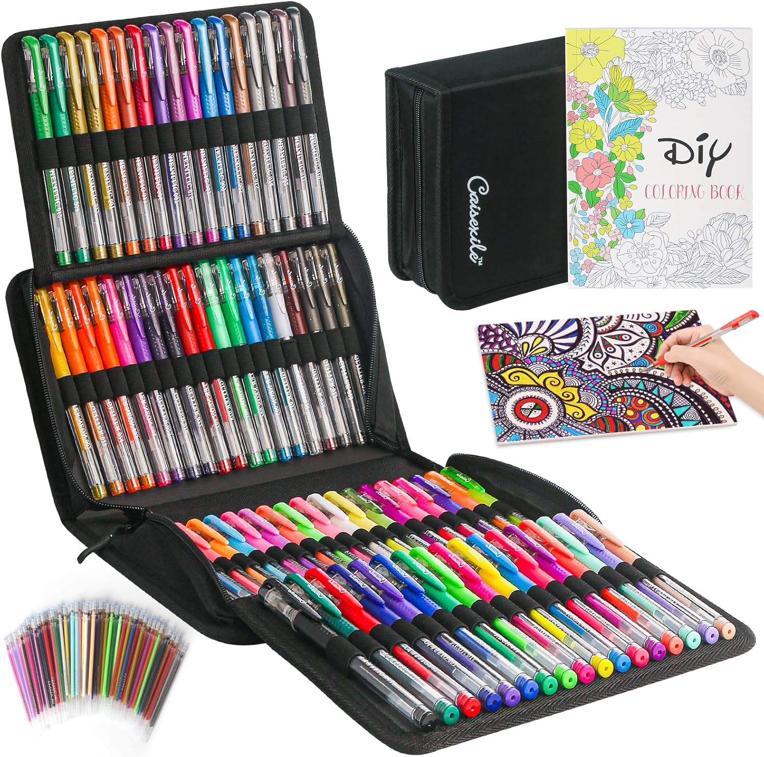 Bolígrafos de gel para colorear para adultos, paquete de 88 bolígrafos de gel con purpurina para artistas, 40% más de tinta con recambios a juego,