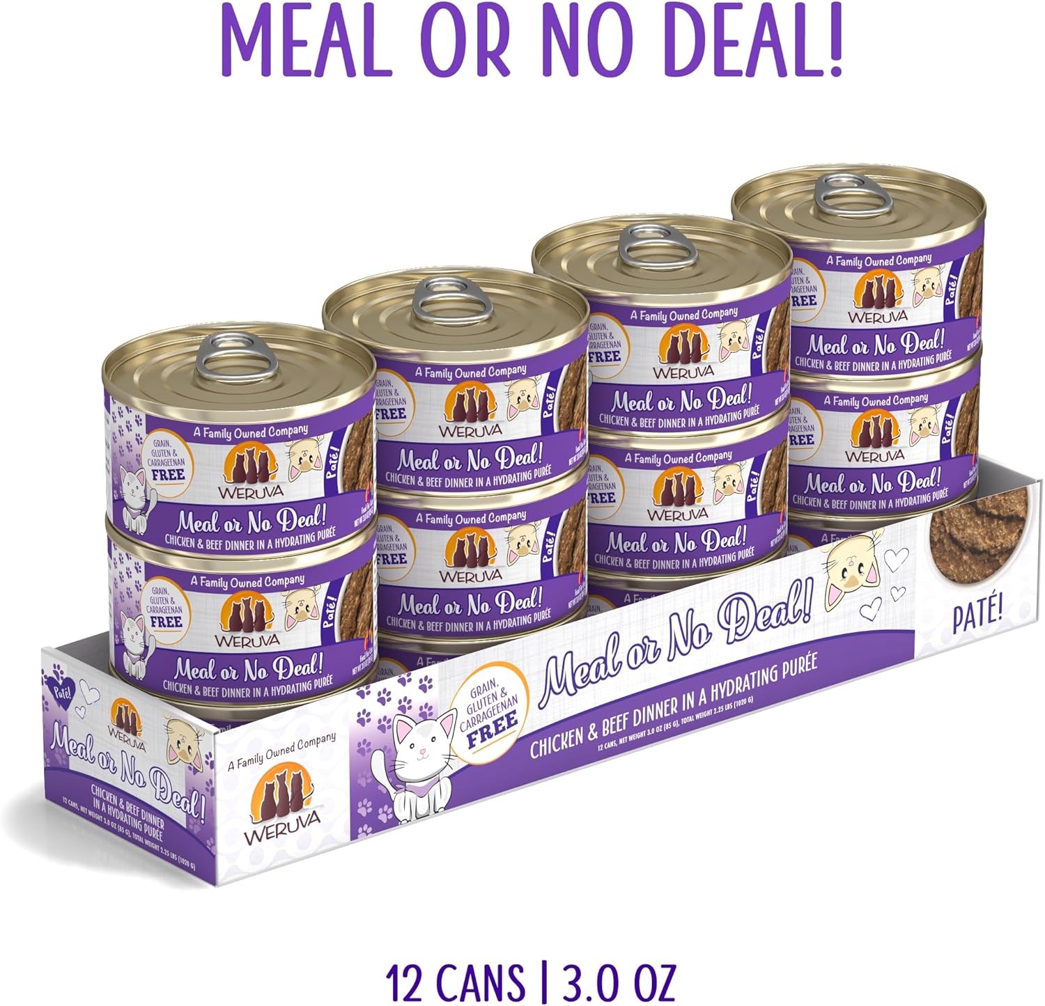 Weruva Paté clásico para gatos, comida o sin trato! con pollo y carne de res, lata de 3 onzas (paquete de 12)