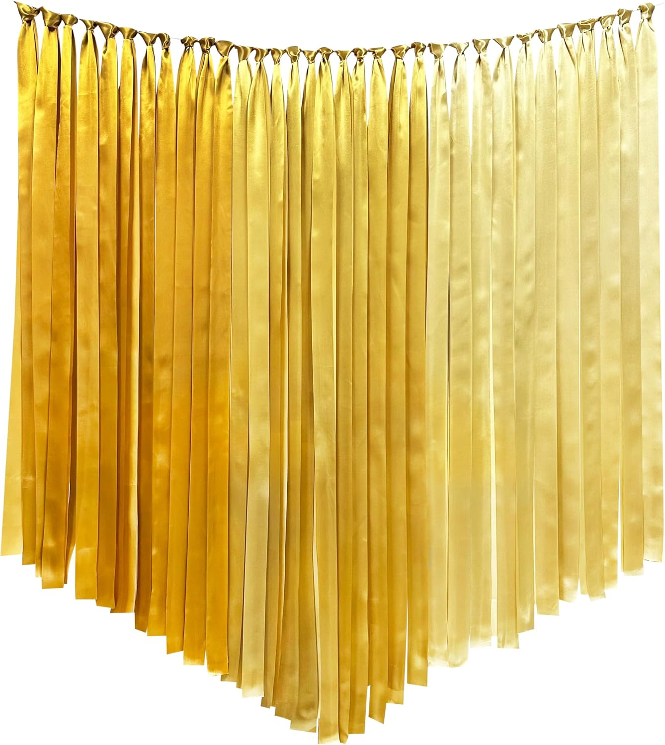 Decoraciones de fiesta doradas de 197 x 1.97 pulgadas, guirnalda de fondo colgante de cinta dorada degradada con flecos para cumpleaños, despedida