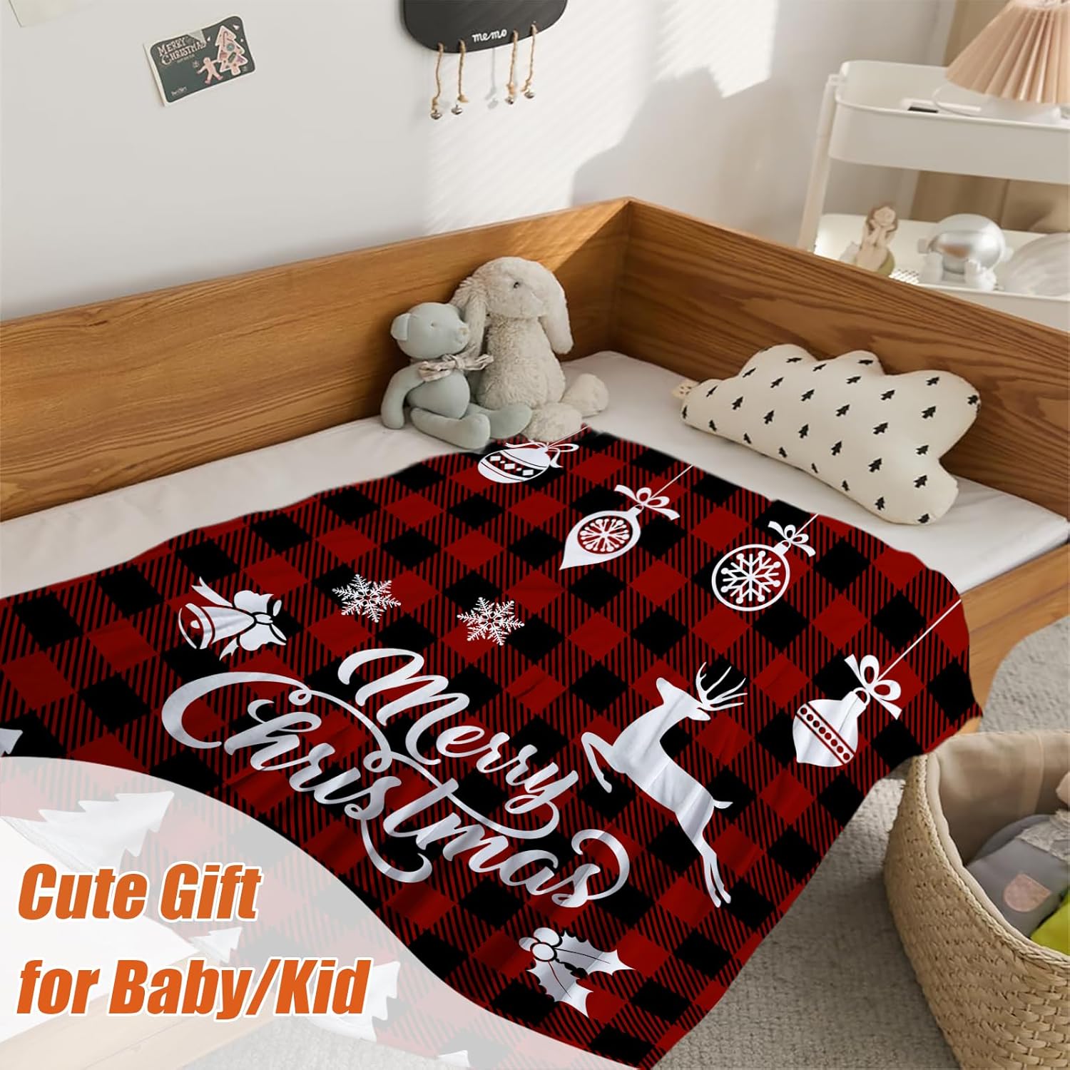 YeeJu Manta de Navidad para bebé, manta decorativa de Navidad a cuadros rojos para niños pequeños, manta suave y acogedora ligera de felpa de forro