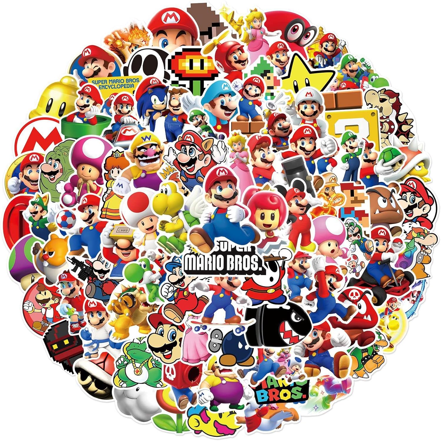 100 calcomanías de Super Mario, regalos de dibujos animados de Mario Bros para Kdis, calcomanías de vinilo impermeables para laptop de adolescentes,