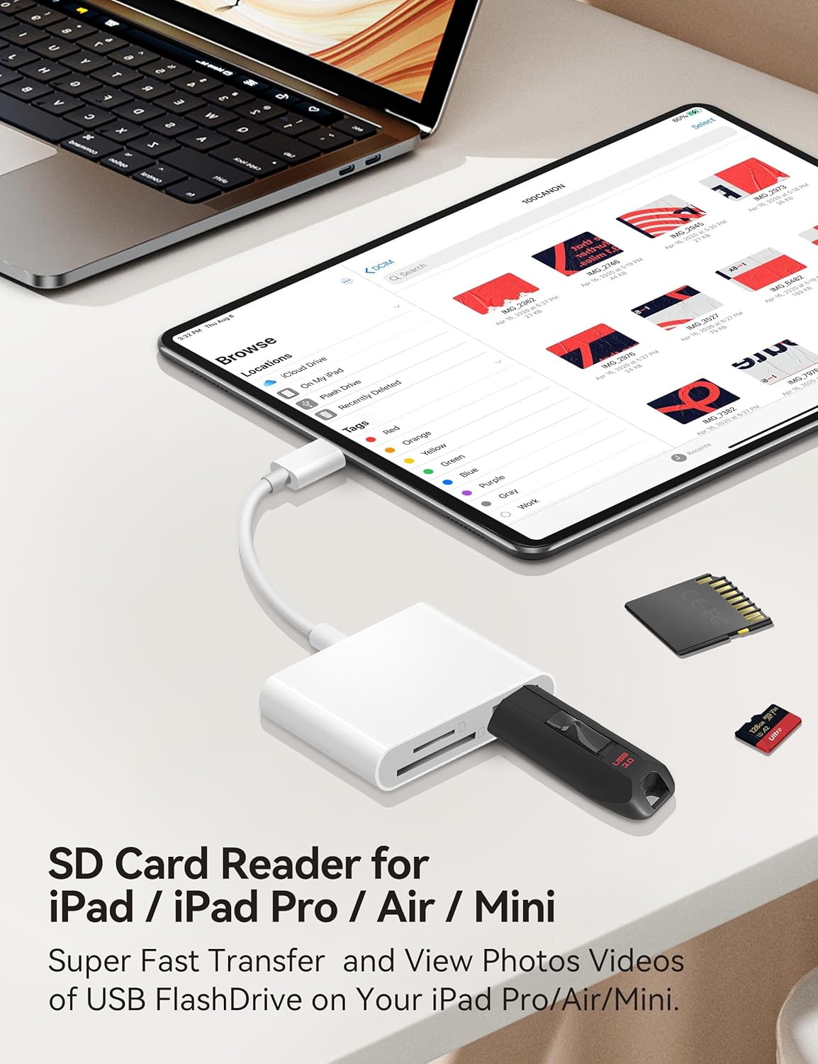 Lector de tarjetas USB C a SD, adaptador de tarjeta SD con puertos USB 3 SD MicroSD, lector de tarjetas de memoria BnmxTek USBC para iPhone 15 Pro