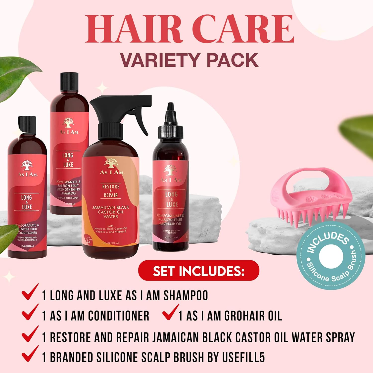 Juego de champú y acondicionador Gro Hair Oil y aceite de ricino negro jamaicano productos para el cabello para mujeres, 4 paquetes incluye