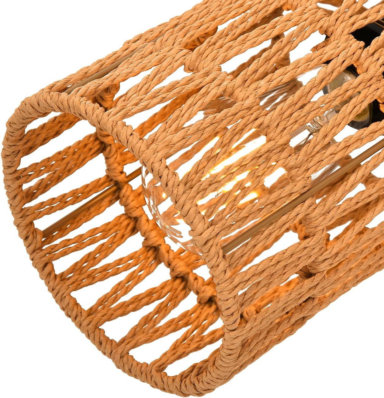 Lámpara de techo estilo bohemio, mini lámpara de araña de ratán con bombilla LED regulable (2700 K), lámparas de techo tejidas a mano para pasillo,