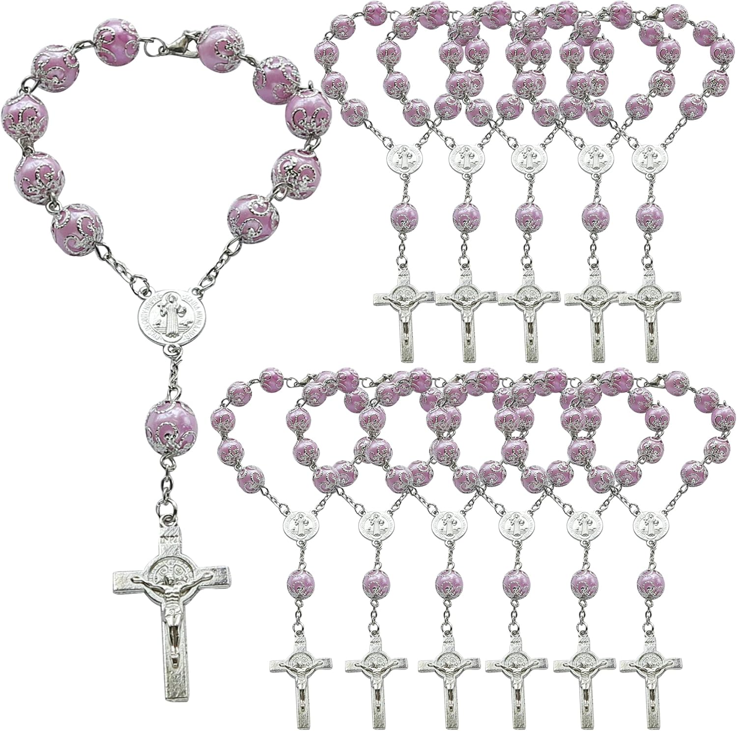 Rosario de la década de la década de perlas de imitación fucsia – bautizobautizobodarecuerdos de membrillo mis  bautizoquinceañera