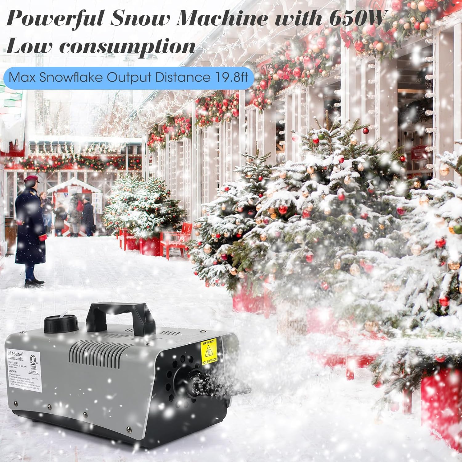 Máquina de nieve artificial de 650 W para exteriores, con certificación ETL, portátil, para niños, fiestas, escenarios, Navidad, cumpleaños, bodas,