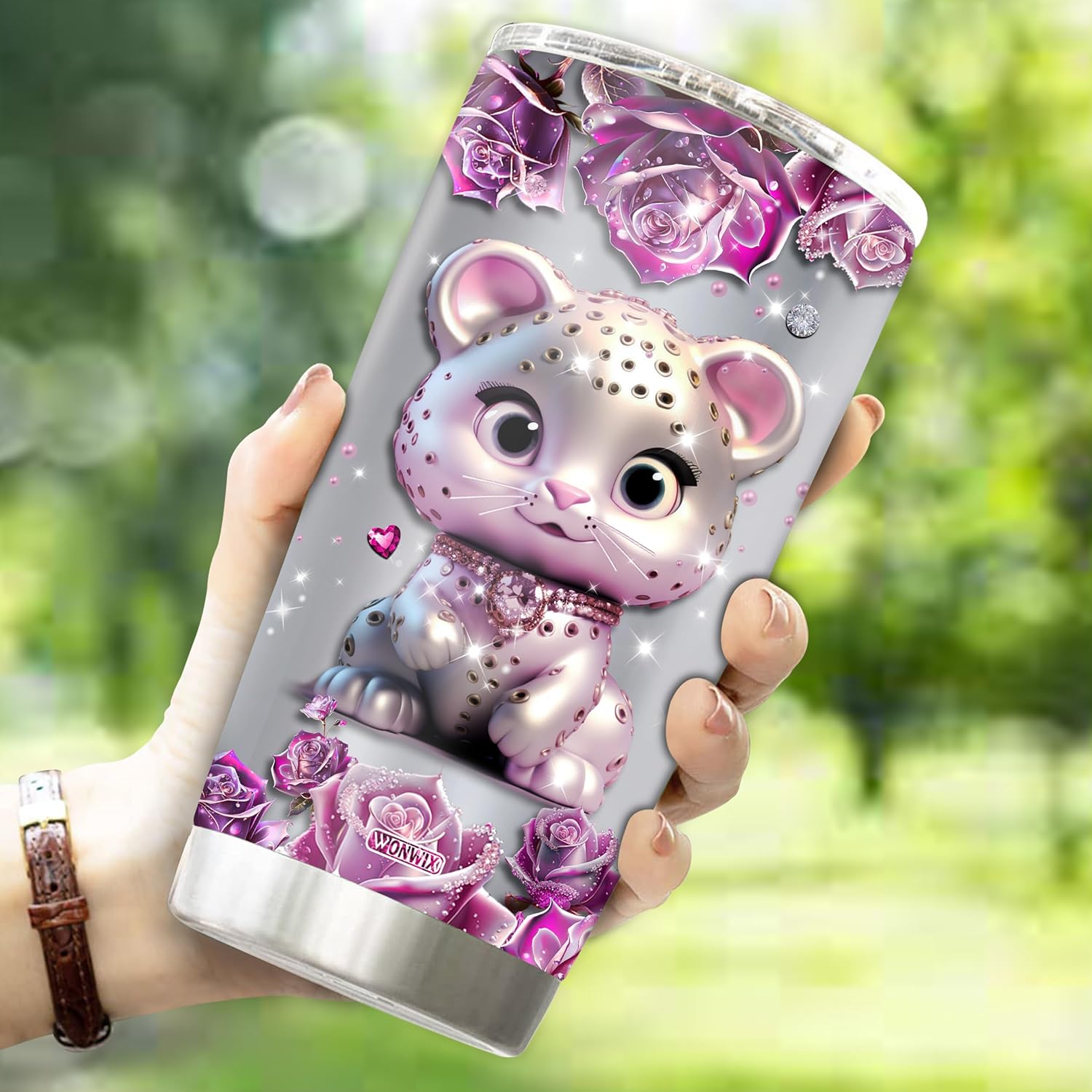WONWIX Regalo personalizado de leopardo para mujeres, vaso térmico de acero inoxidable de 20 onzas, taza de café, taza de viaje, botella de agua,