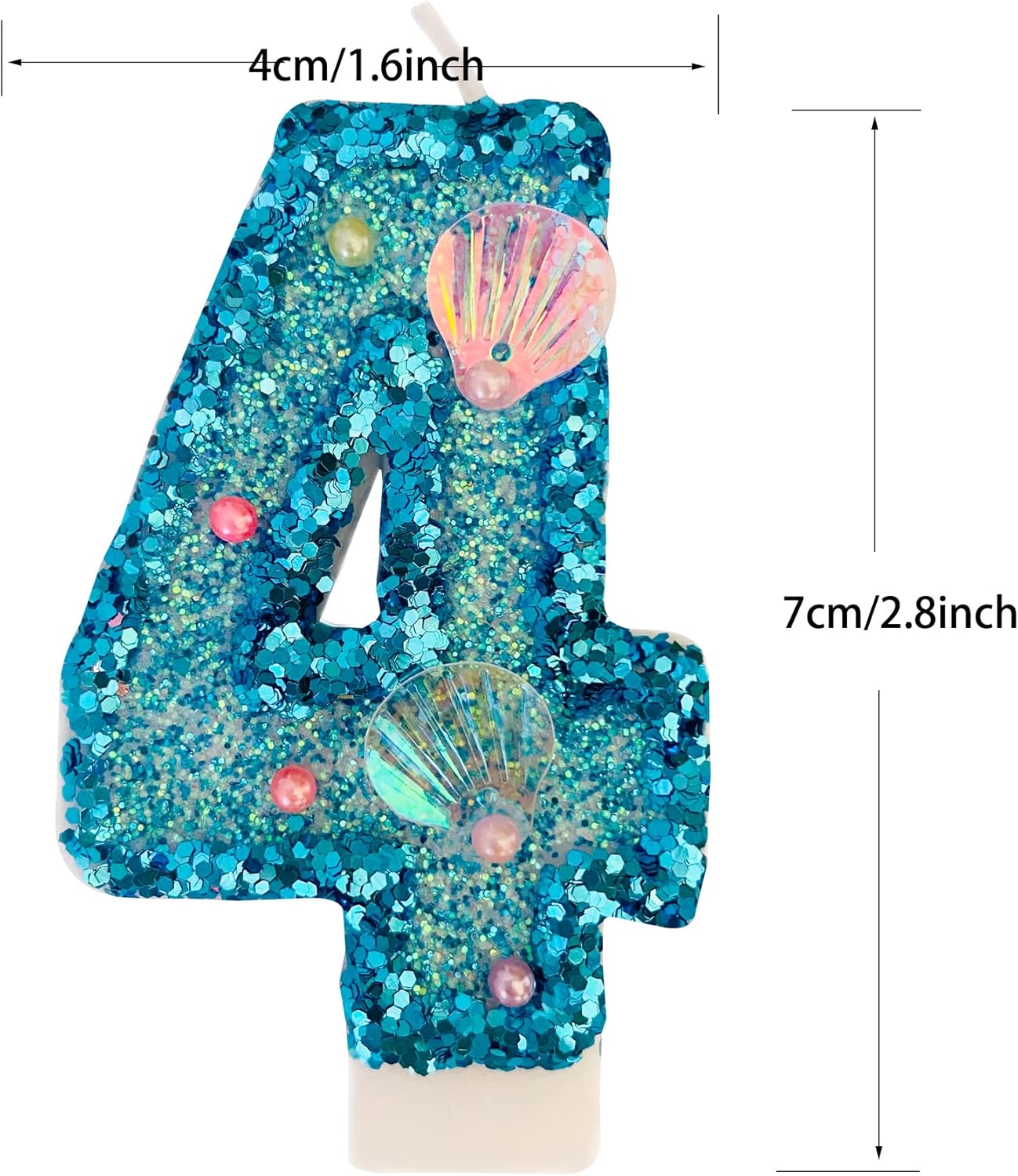 Vela de números azules, velas de números de lentejuelas para pasteles de cumpleaños, suministros de fiesta temática de sirena, vela número 4