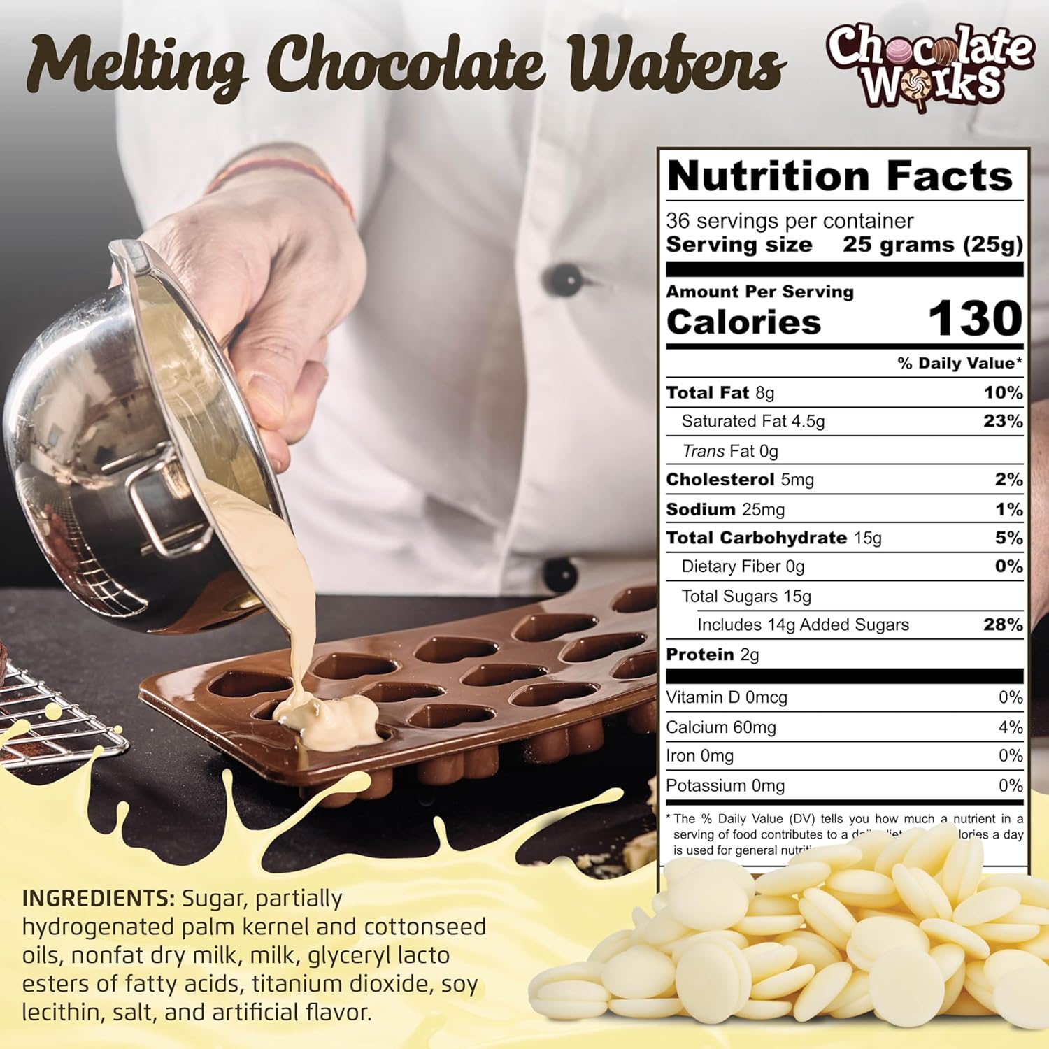 Chocolate Works – Obleas de chocolate blanco derretido por Chocolate Works, discos de caramelo derretidos para recubrir, sumergir, moldear y