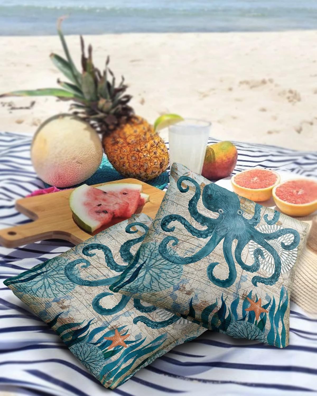Juego de 2 fundas de almohada impermeables de pulpo marino de 18 x 18 pulgadas, juego de 2 fundas de almohada decorativas de animales monstruosos de