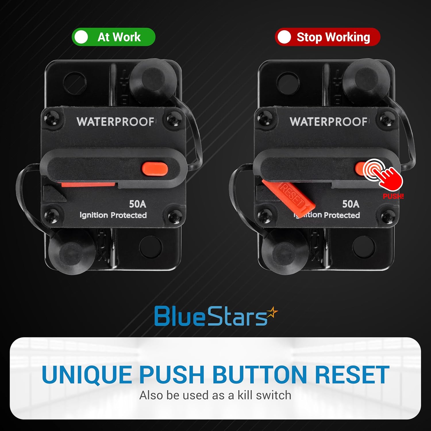 BlueStars Disyuntor de 50 amperios para barcos, automóviles, motores de arrastre, vehículos marinos, cabrestantes y ATV, sistema de batería