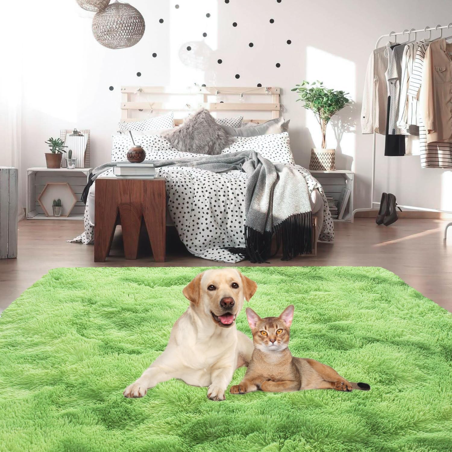 YUFANUHO Alfombras de pasillo teñidas verdes de 2 x 6 pies para dormitorio, ultra suaves, antideslizantes, esponjosas, de 2 x 6 pies, color verde