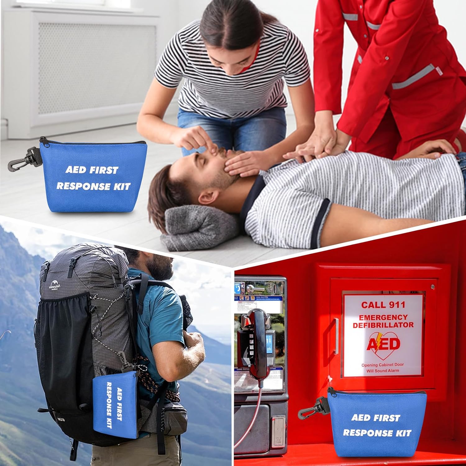 Kit de primeros auxilios AED con máscara de rescate de RCP, maquinilla de afeitar desechable, tijeras de trauma EMT, guantes, almohadillas de gasa,