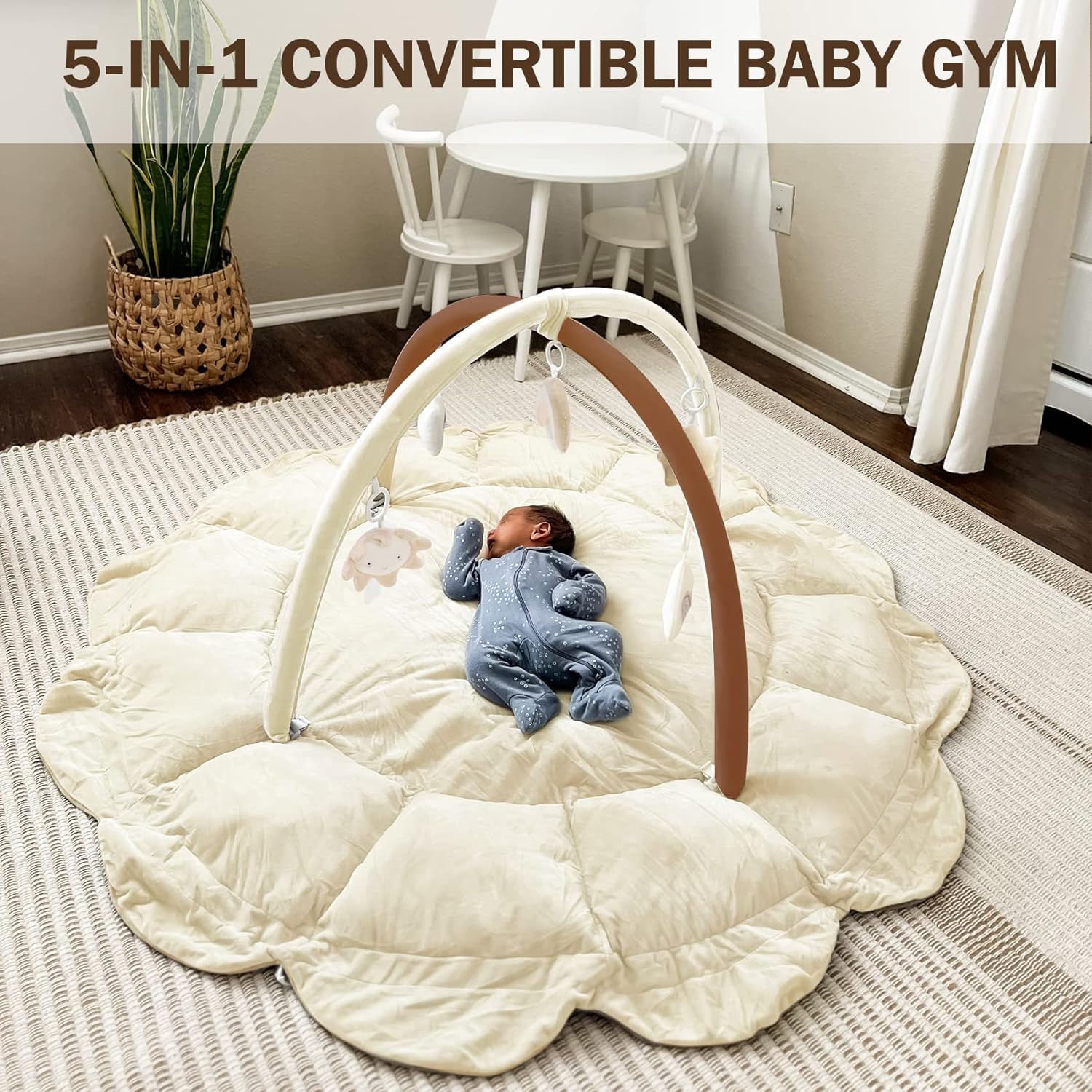 Gimnasio grueso 5 en 1 para bebés y pelotas, gimnasio de juegos de felpa, tapete para el tiempo boca abajo, actividades de desarrollo convertible