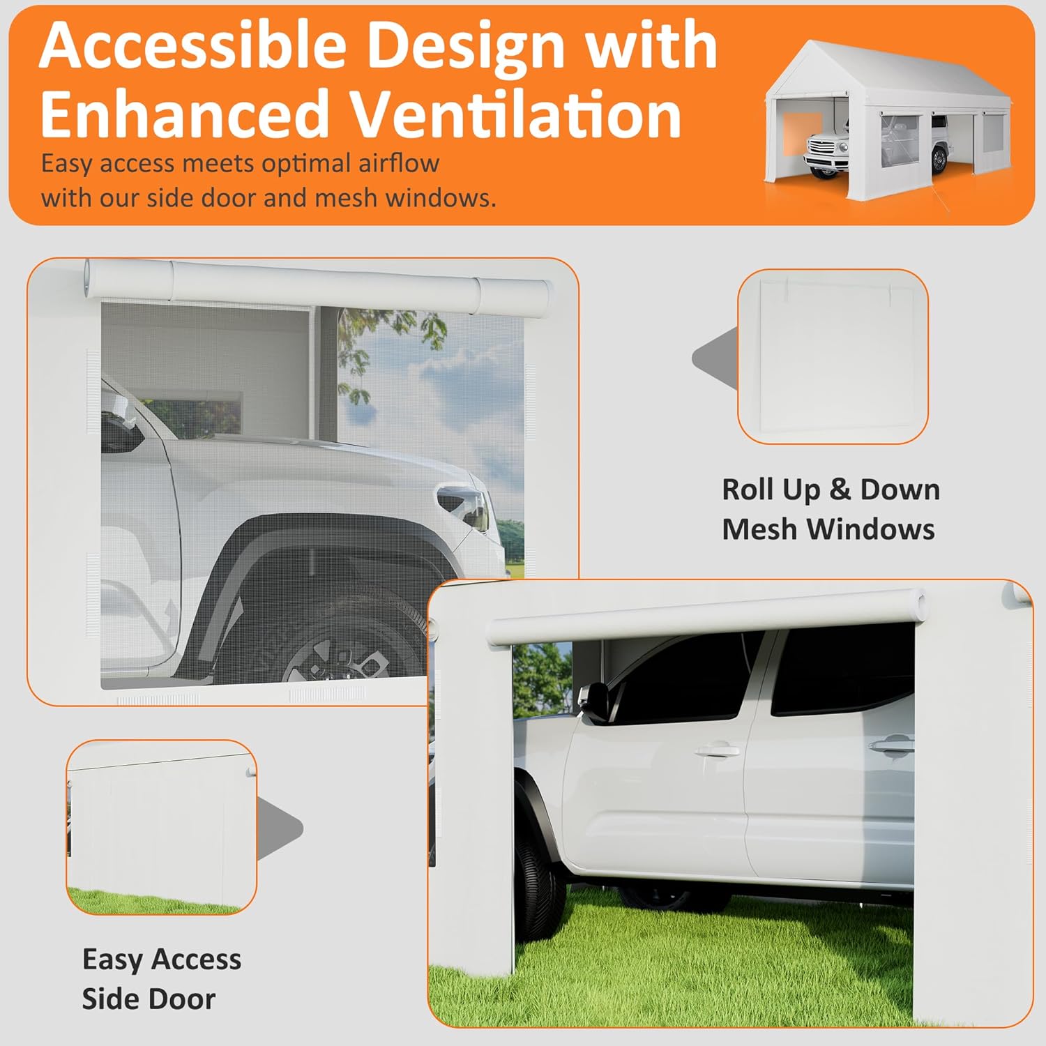 Carport – Toldo resistente de 12 x 20 pies con base mejorada y puerta de apertura lateral, garaje portátil para camioneta, barcos, automóvil y