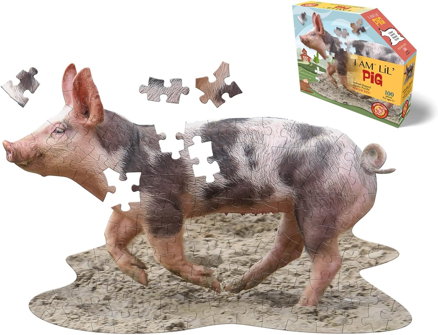 Madd Capp Lil’ Pig – Rompecabezas de 100 piezas para edades de 5 años en adelante  4019  Borde único en forma de animal, tamaño de póster cuando se