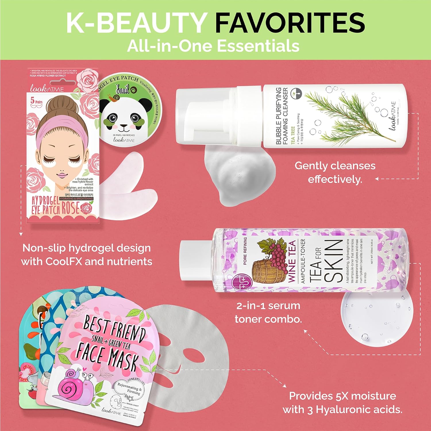 Juego coreano para el cuidado de la piel, kits simplificados de Kbeauty para el cuidado de la piel, kit facial asiático con limpiador a base de
