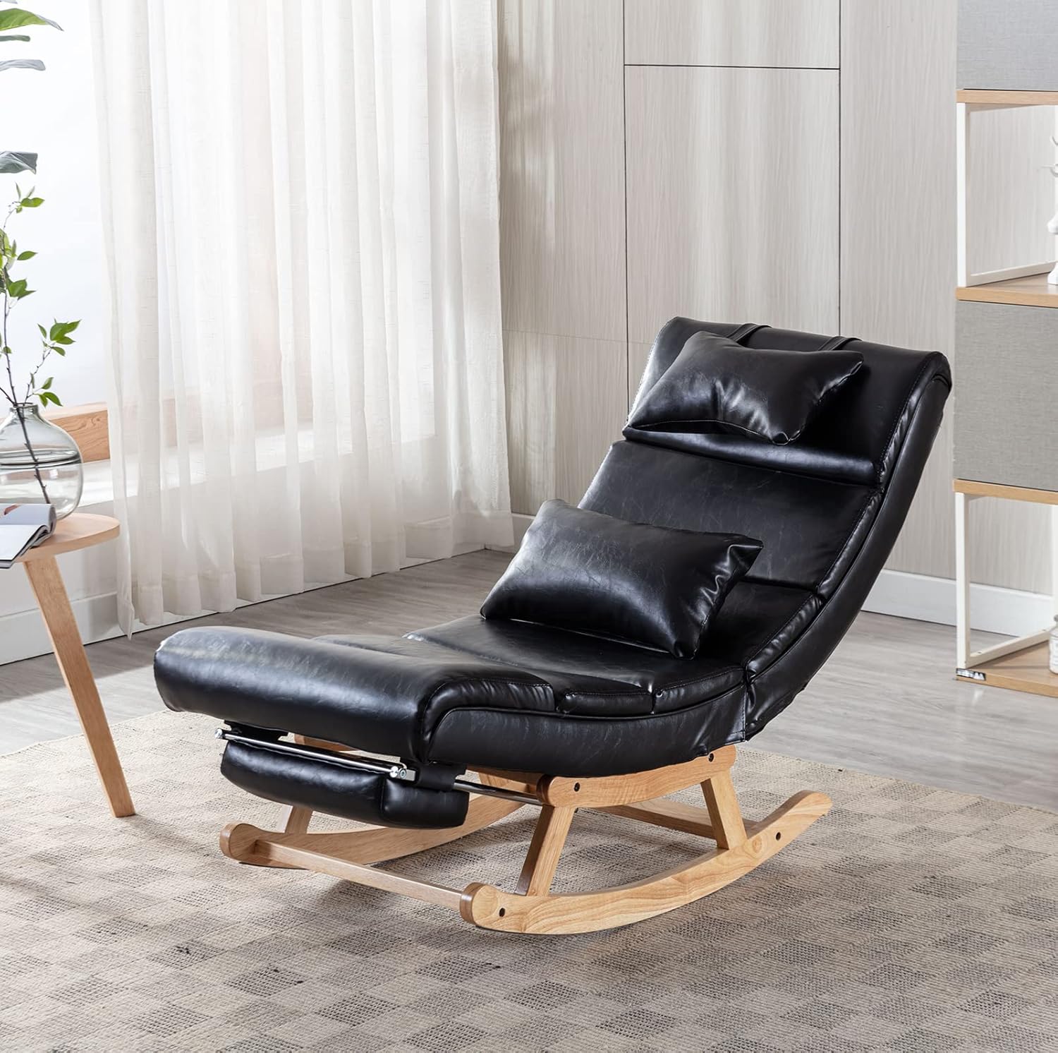 Kurhwyss Mecedora moderna para guardería, silla mecedora tapizada con reposapiés plegable, cómoda silla de descanso con reposacabezas y almohada