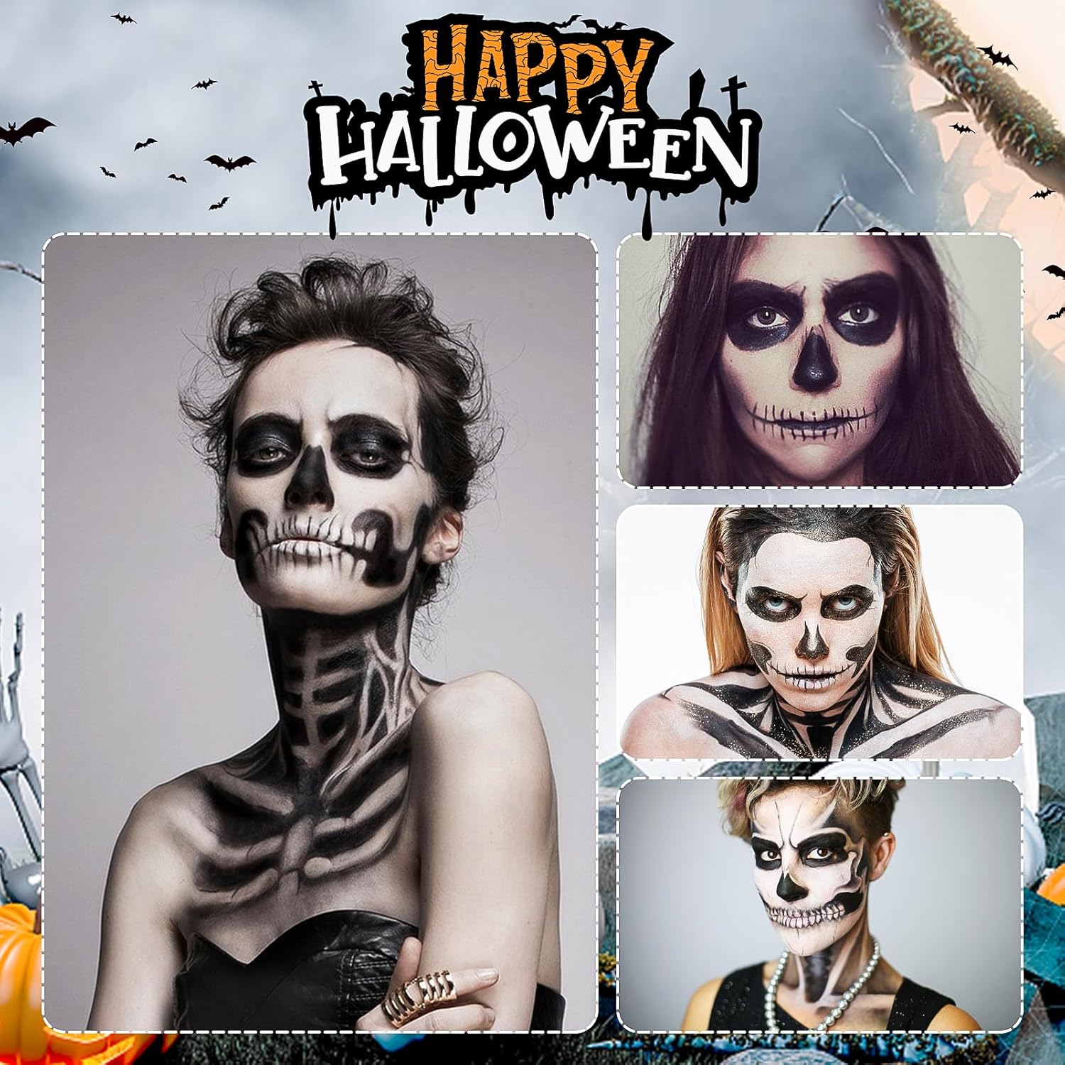 Kit de pintura facial en blanco y negro maquillaje corporal de Halloween, juego de efectos especiales para adultos, maquillaje profesional SFX,