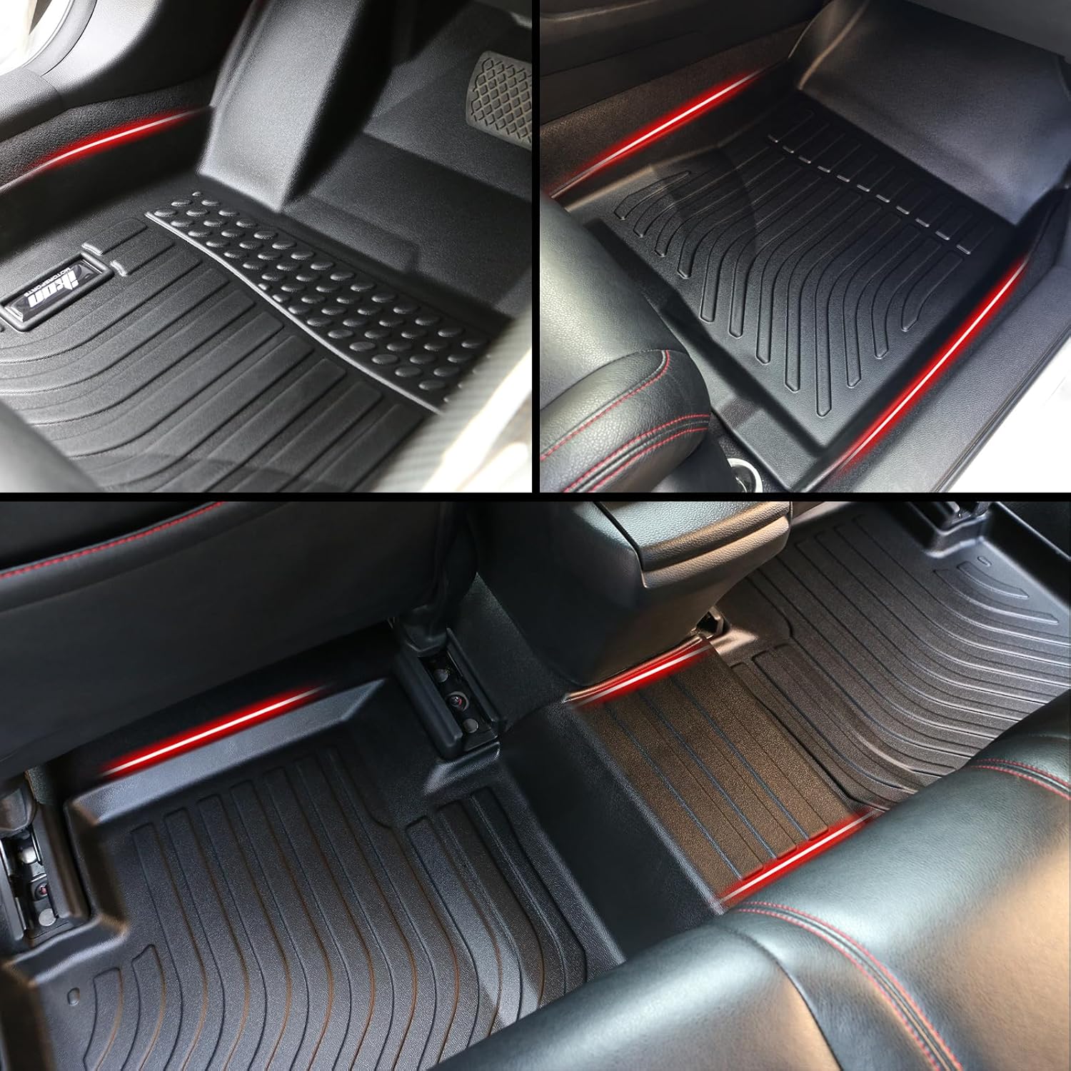IKON MOTORSPORTS Alfombrillas de suelo de TPE 3D, compatibles con Ram 1500 Crew Cab 2019-2023, revestimientos de piso antideslizantes impermeables