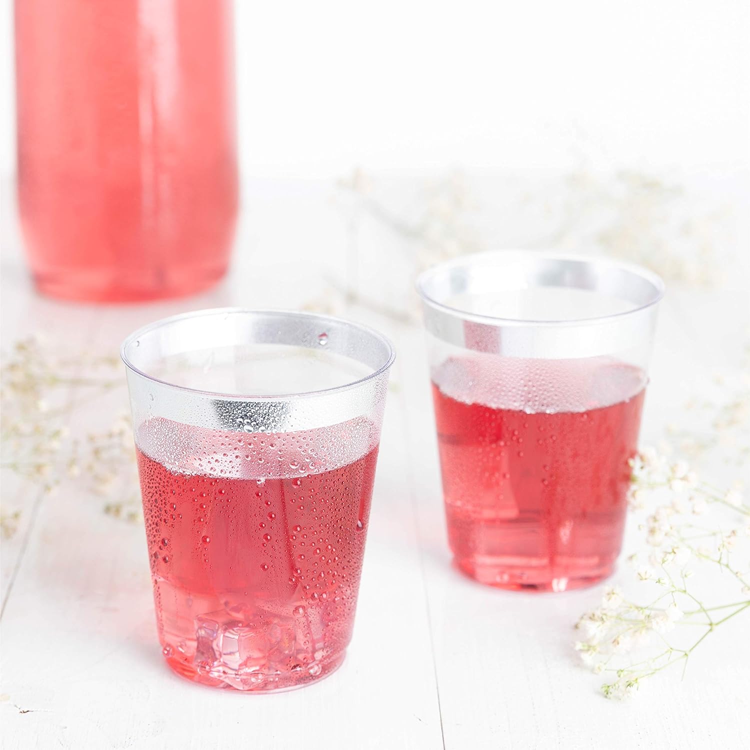 PLASTICPRO Vasos de plástico desechables (borde plateado, 50)