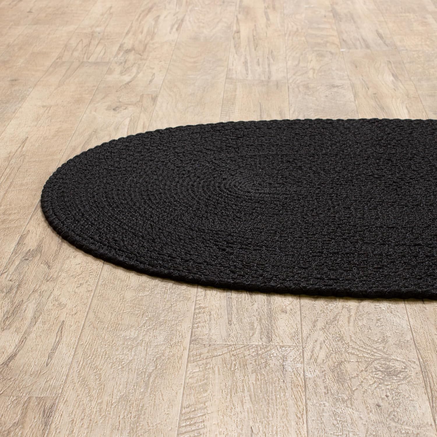 Super Area Rugs Alfombra trenzada negra para fregadero de cocina campestre, alfombra primitiva duradera, ovalada, de 2 x 3 pies