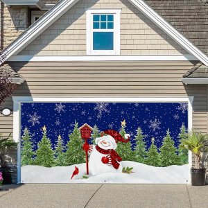 Pancarta de Navidad para puerta de garaje, 7 x 16 pies, muñeco de nieve de Navidad, árbol de Navidad, pájaro rojo, azul oscuro, decoración de puerta Pancarta de Navidad para puerta de garaje, 7 x 16 pies, muñeco de nieve de Navidad, árbol de Navidad, pájaro rojo, azul oscuro, decoración de puerta