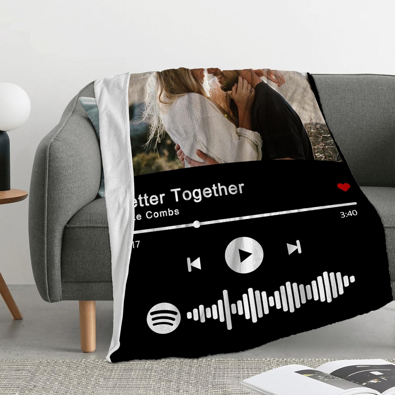 Manta musical personalizada con código de Spotify, regalos personalizados para parejas con fotos para novio, novia, manta personalizada con imagen
