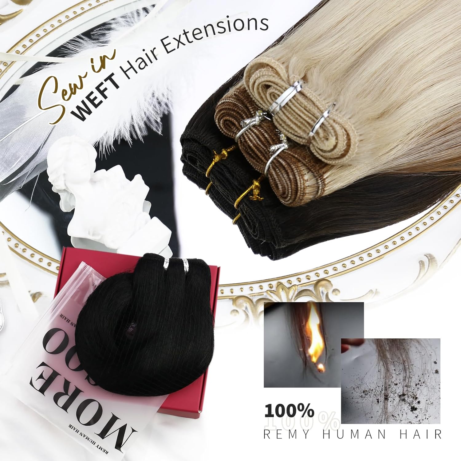 Moresoo – Extensiones de cabello humano real cosidas, extensiones de cabello humano Remy con doble trama, color marrón oscuro con rubio caramelo, 22