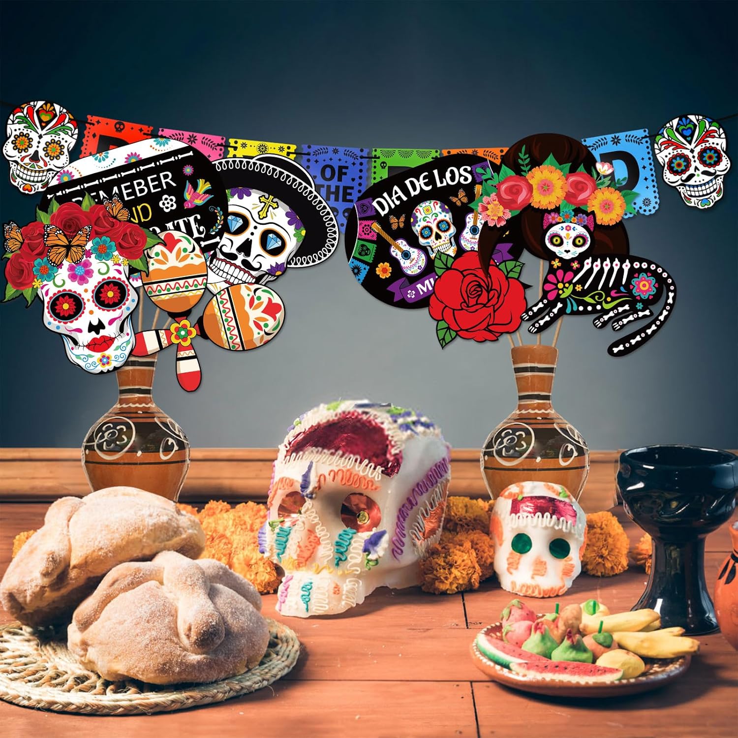 DPKOW Divertidos accesorios para cabina de fotos del Día de los Muertos, accesorios para selfies, accesorios para fotos de Halloween, accesorios